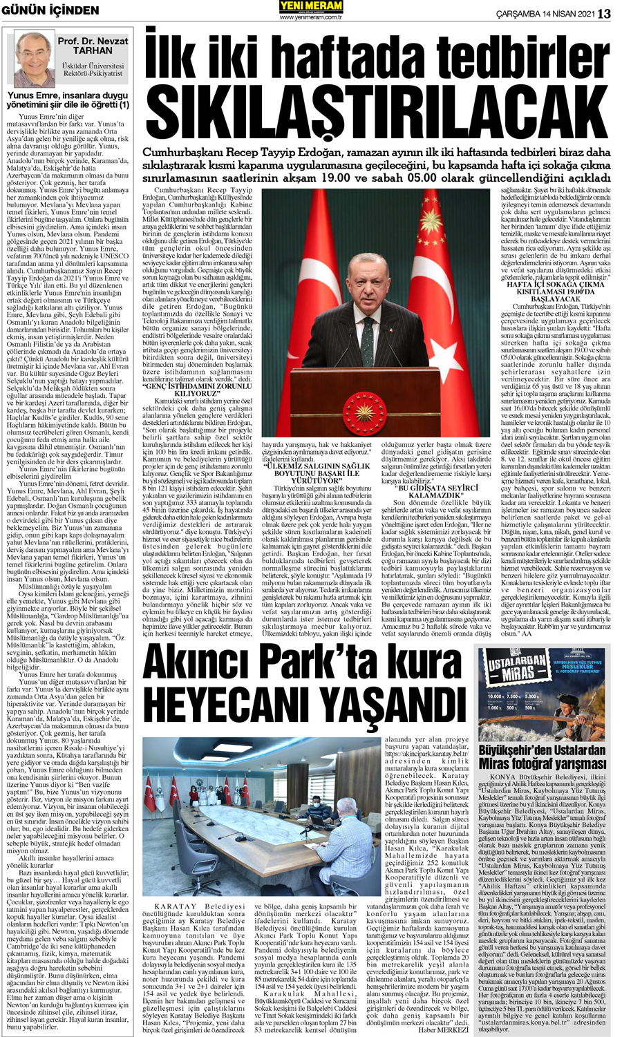 14 Nisan 2021 Yeni Meram Gazetesi