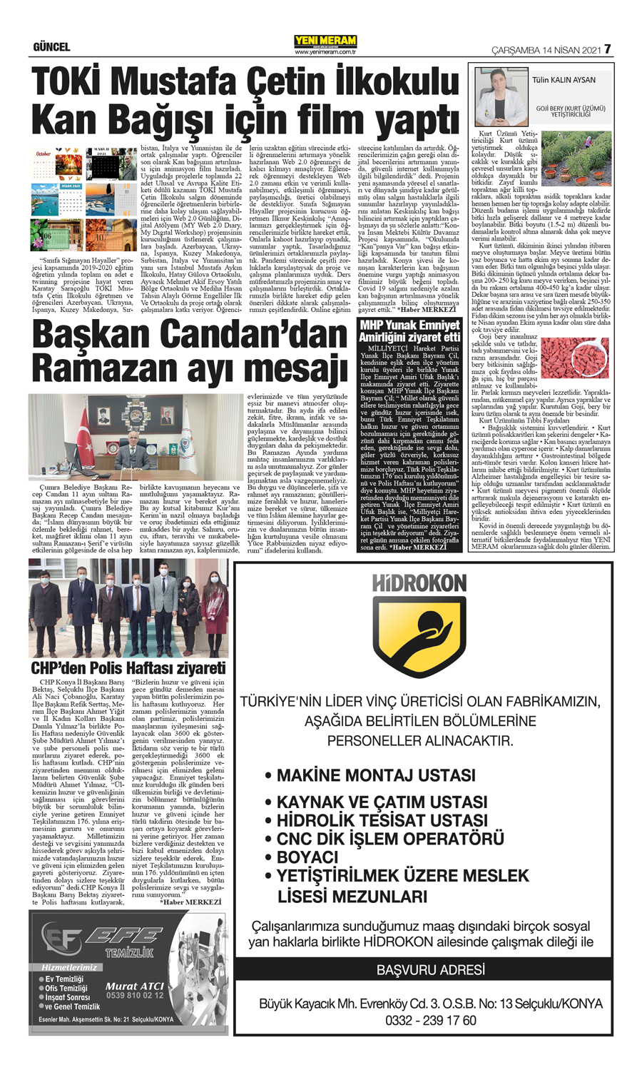 14 Nisan 2021 Yeni Meram Gazetesi