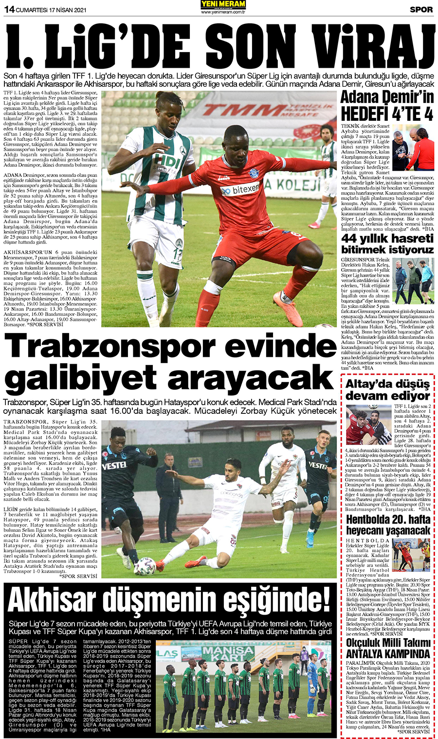 17 Nisan 2021 Yeni Meram Gazetesi