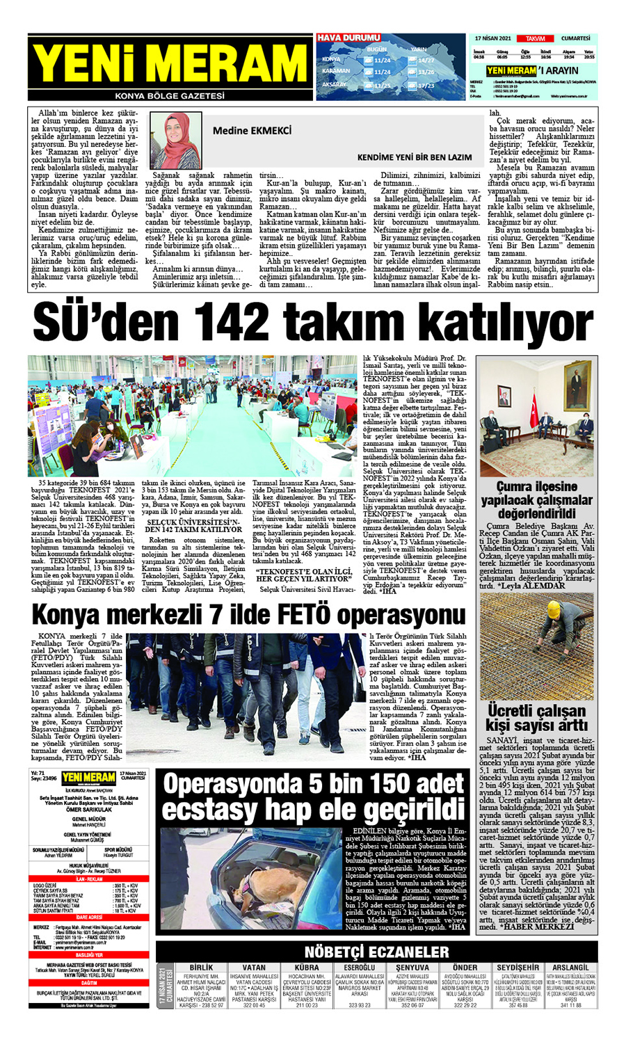 17 Nisan 2021 Yeni Meram Gazetesi