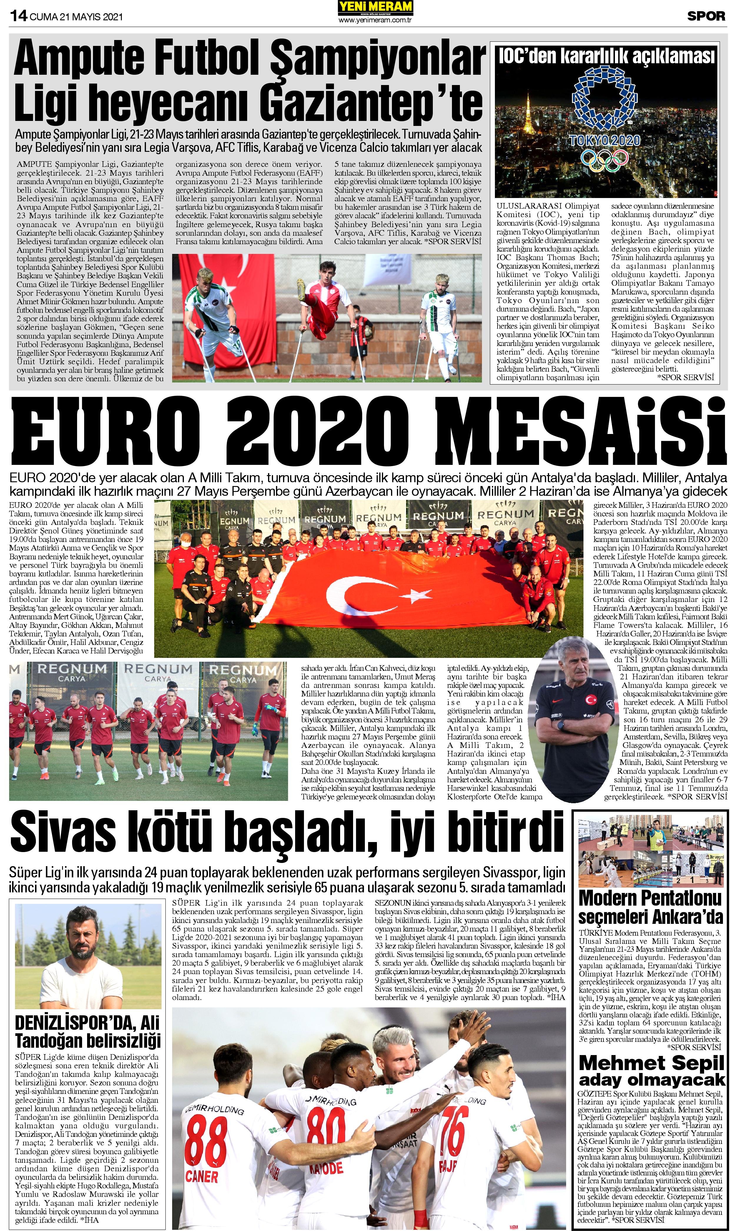 21 Mayıs 2021 Yeni Meram Gazetesi
