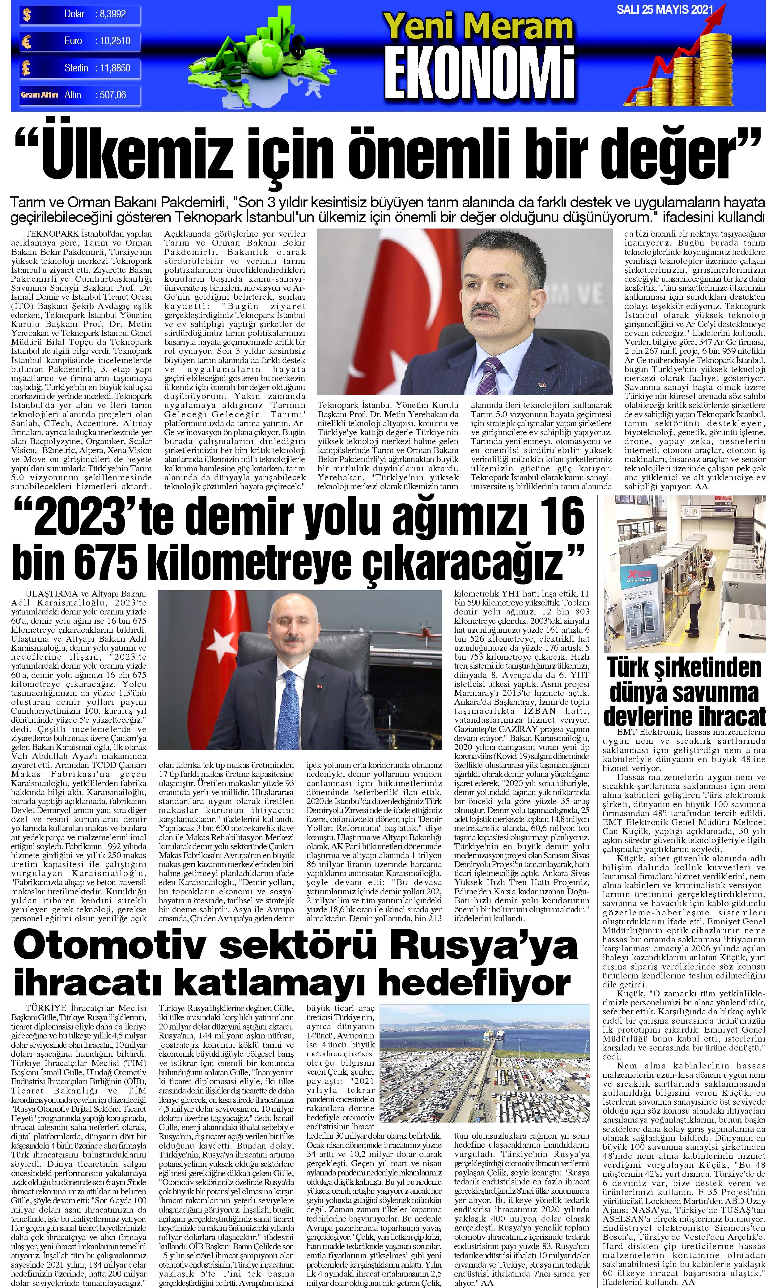 25 Mayıs 2021 Yeni Meram Gazetesi