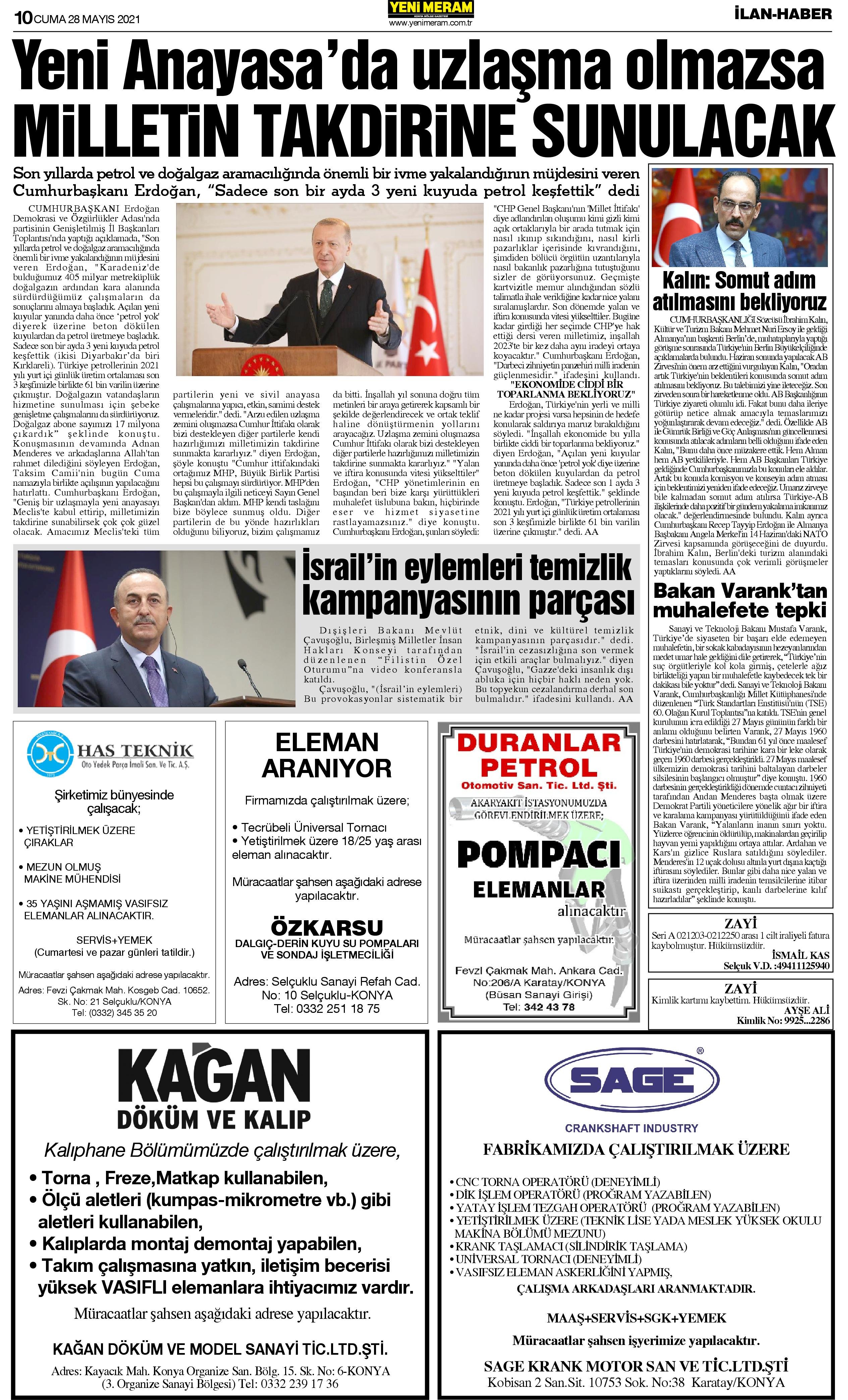 28 Mayıs 2021 Yeni Meram Gazetesi
