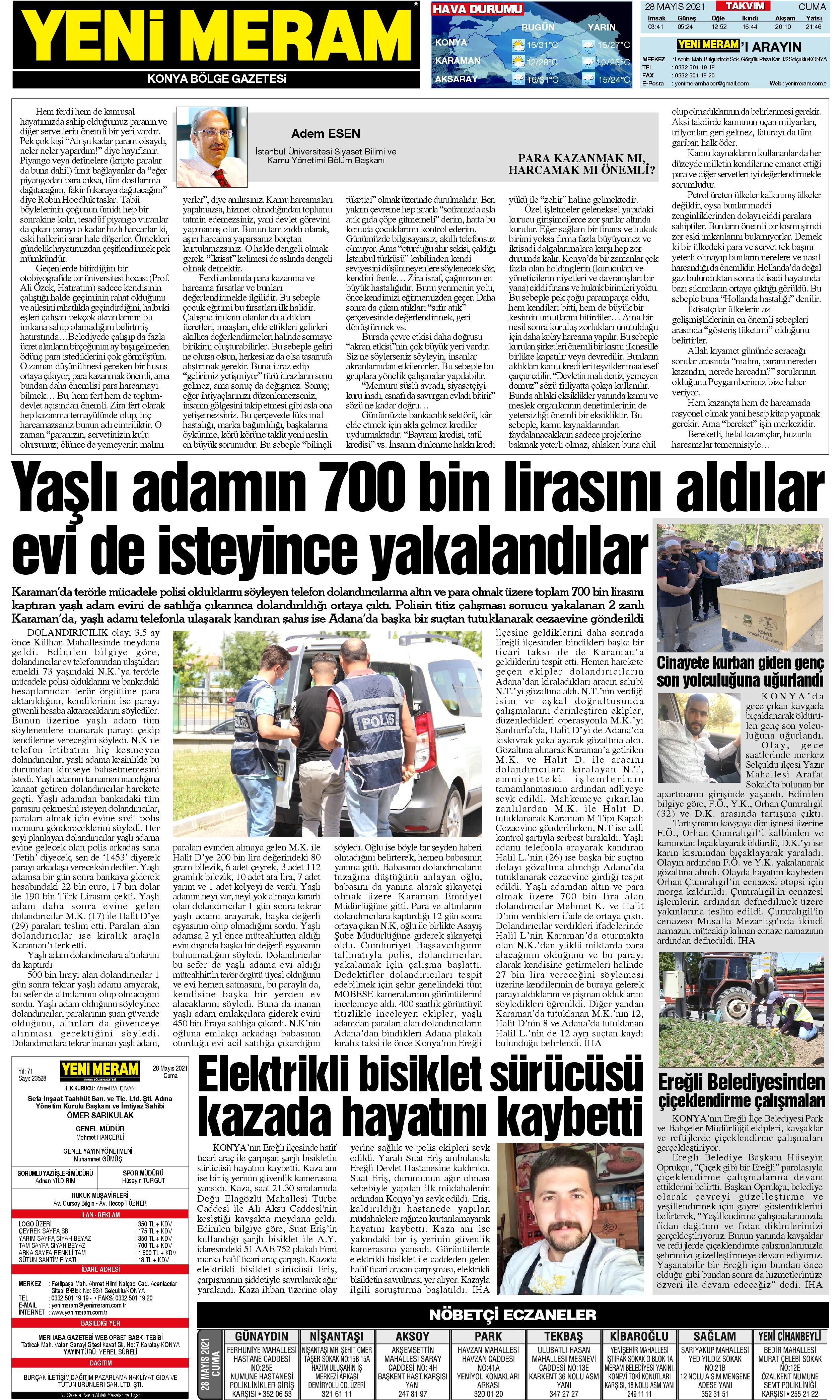 28 Mayıs 2021 Yeni Meram Gazetesi
