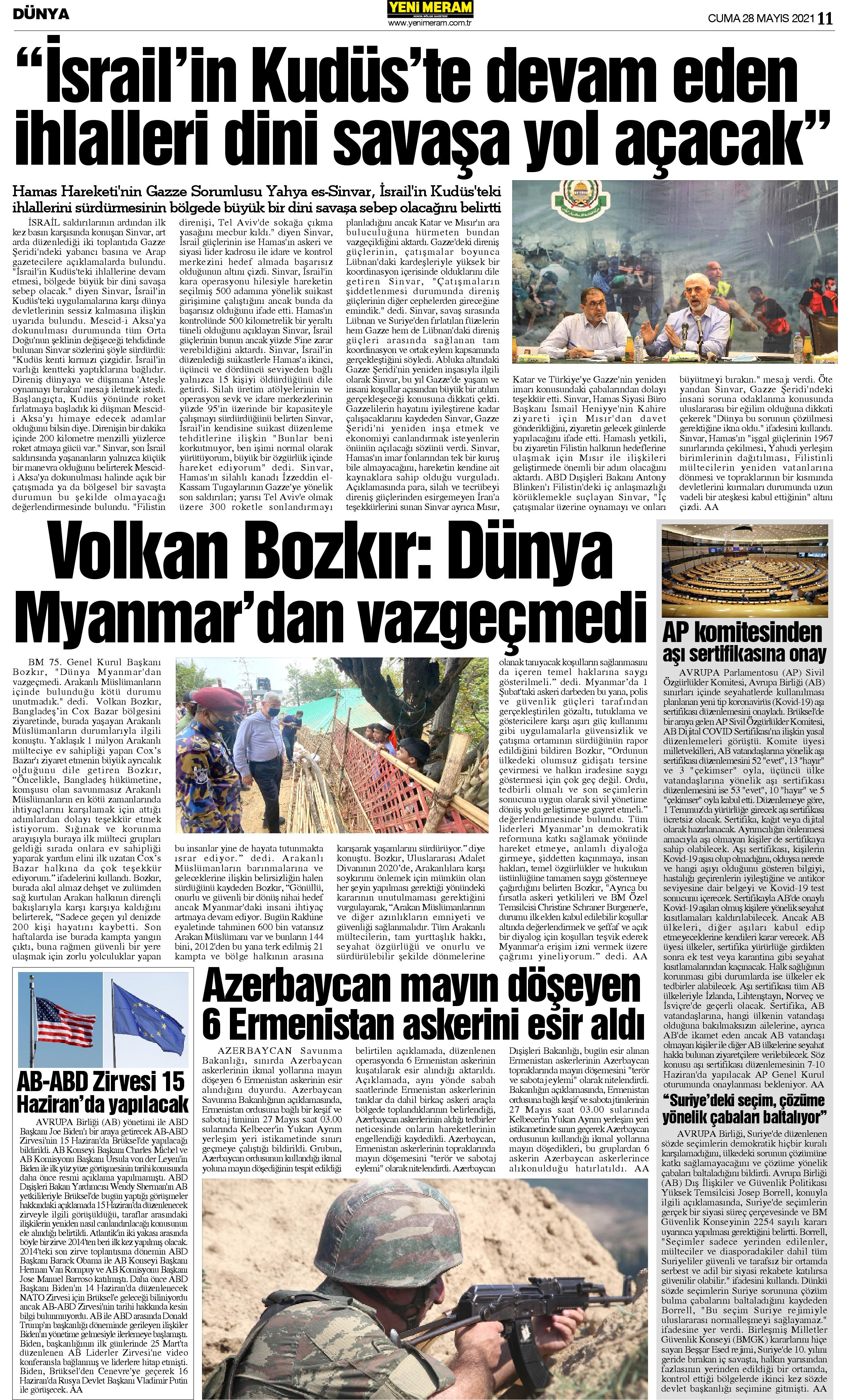 28 Mayıs 2021 Yeni Meram Gazetesi
