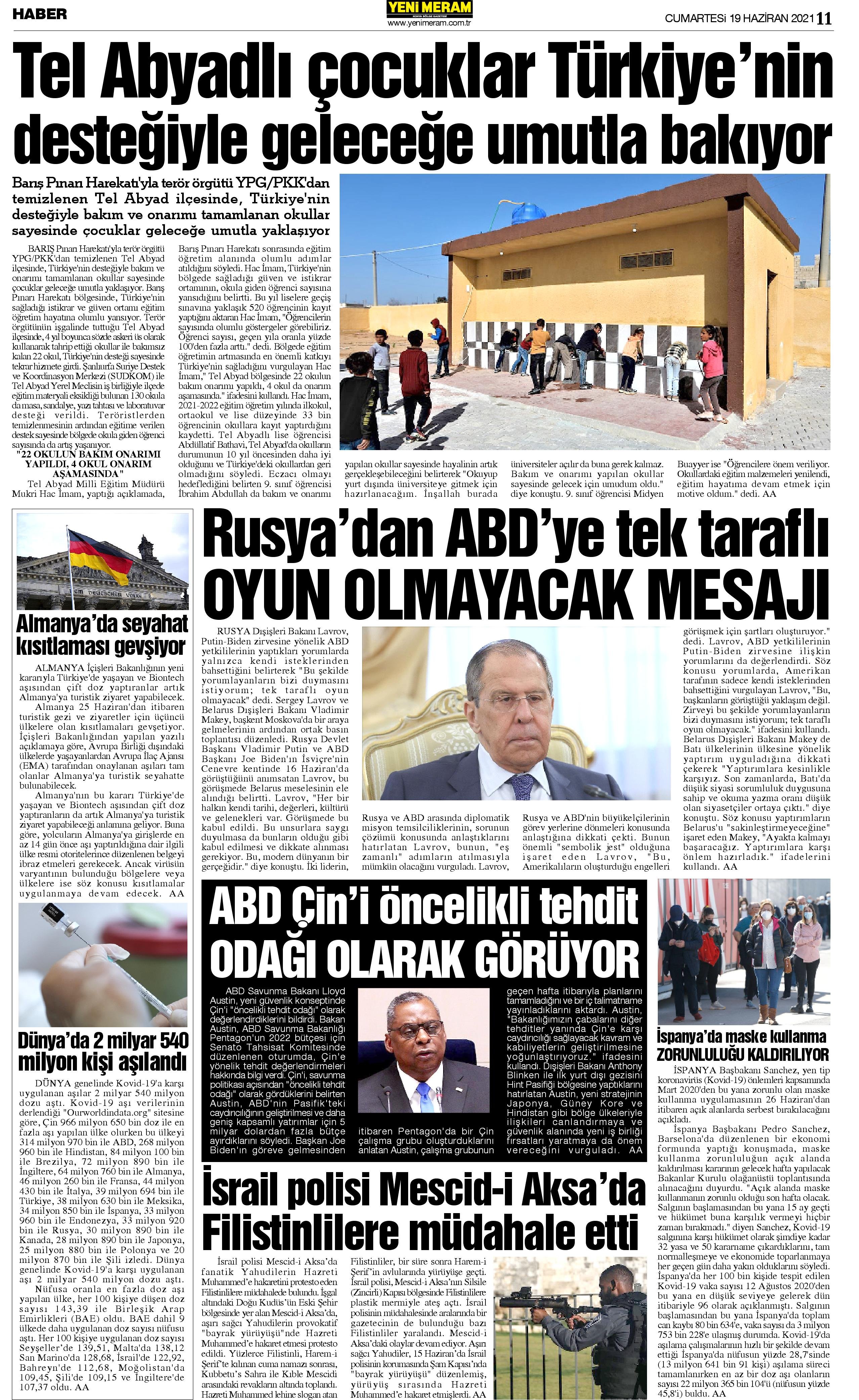 19 Haziran 2021 Yeni Meram Gazetesi
