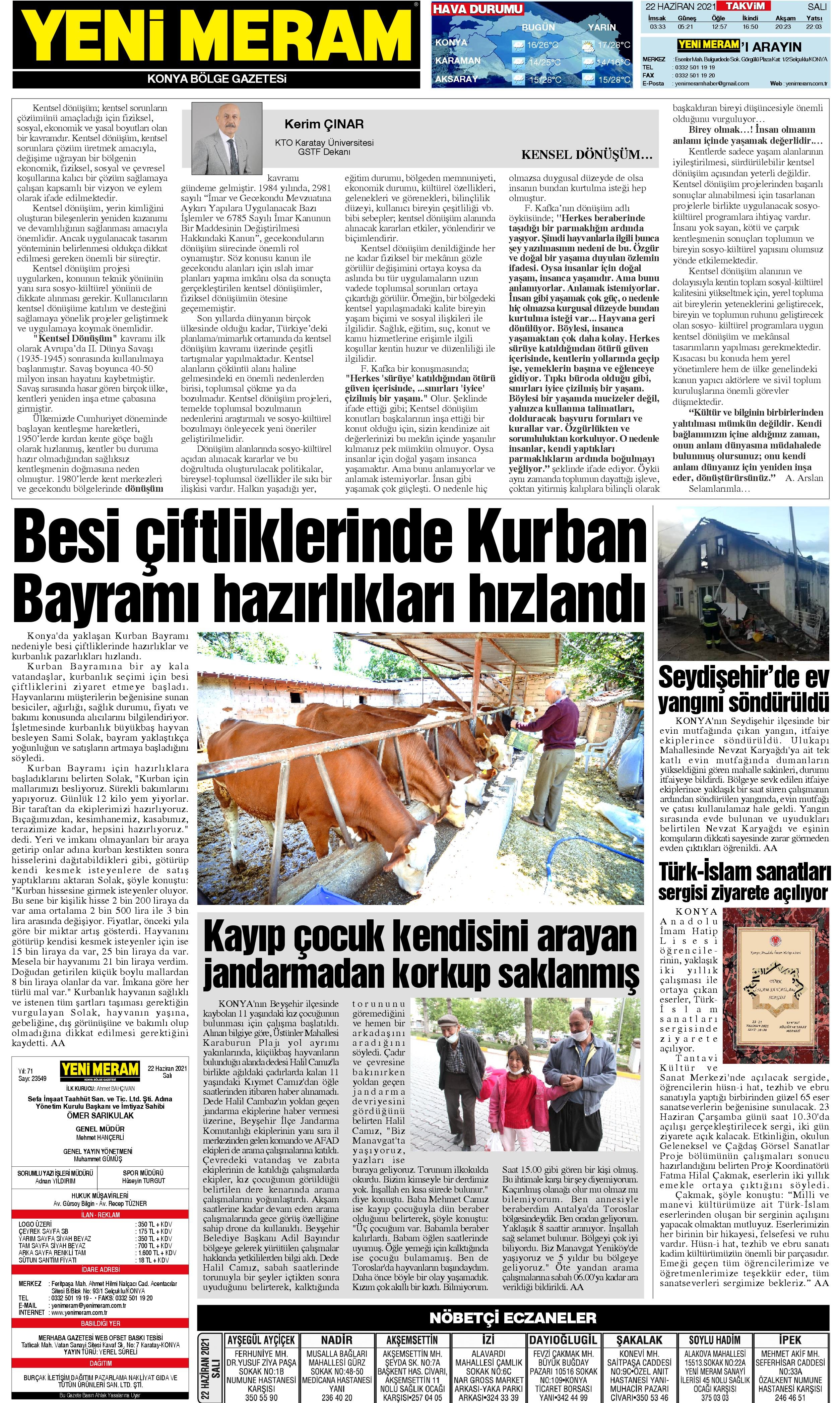 22 Haziran 2021 Yeni Meram Gazetesi