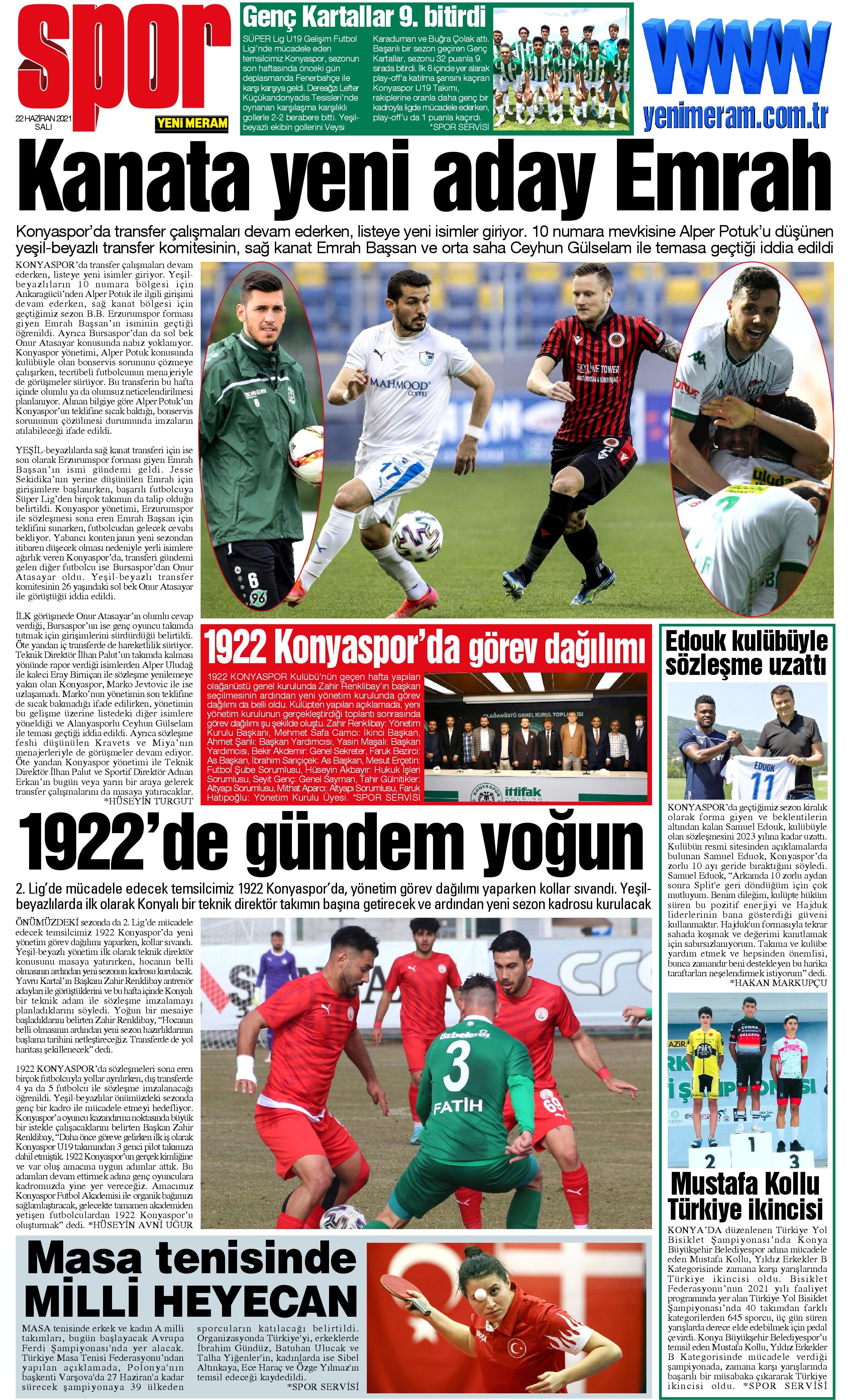 22 Haziran 2021 Yeni Meram Gazetesi