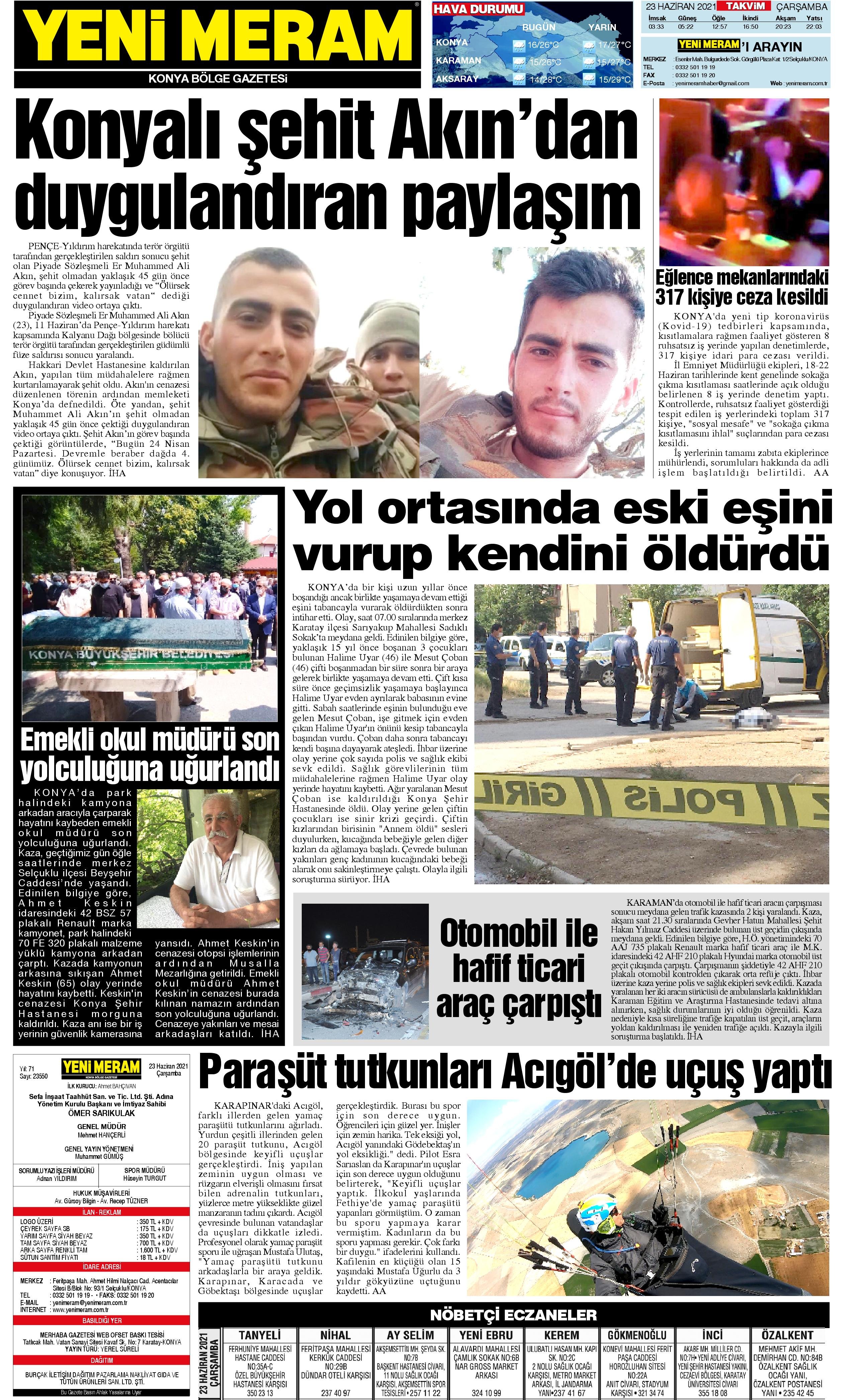 23 Haziran 2021 Yeni Meram Gazetesi