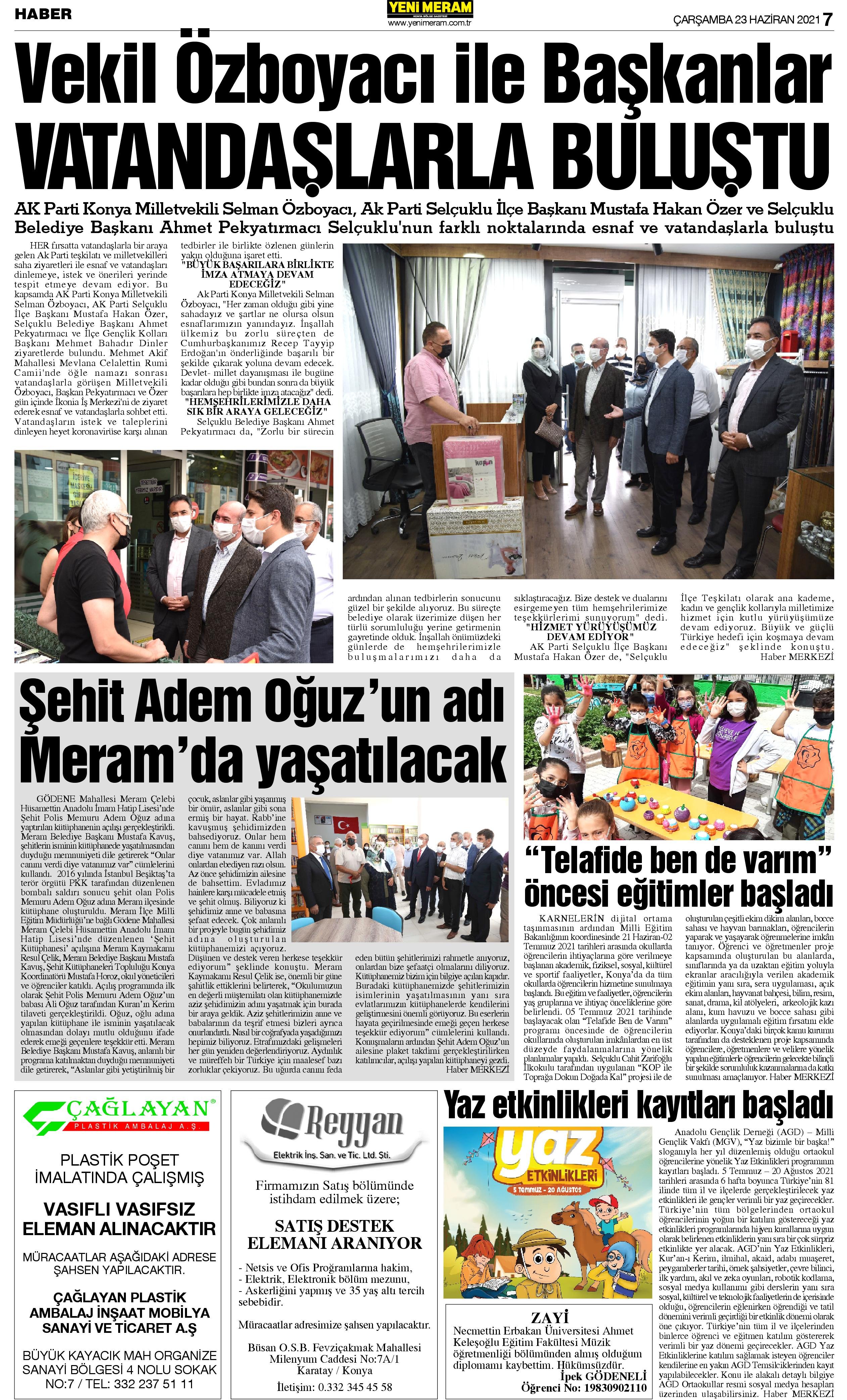 23 Haziran 2021 Yeni Meram Gazetesi