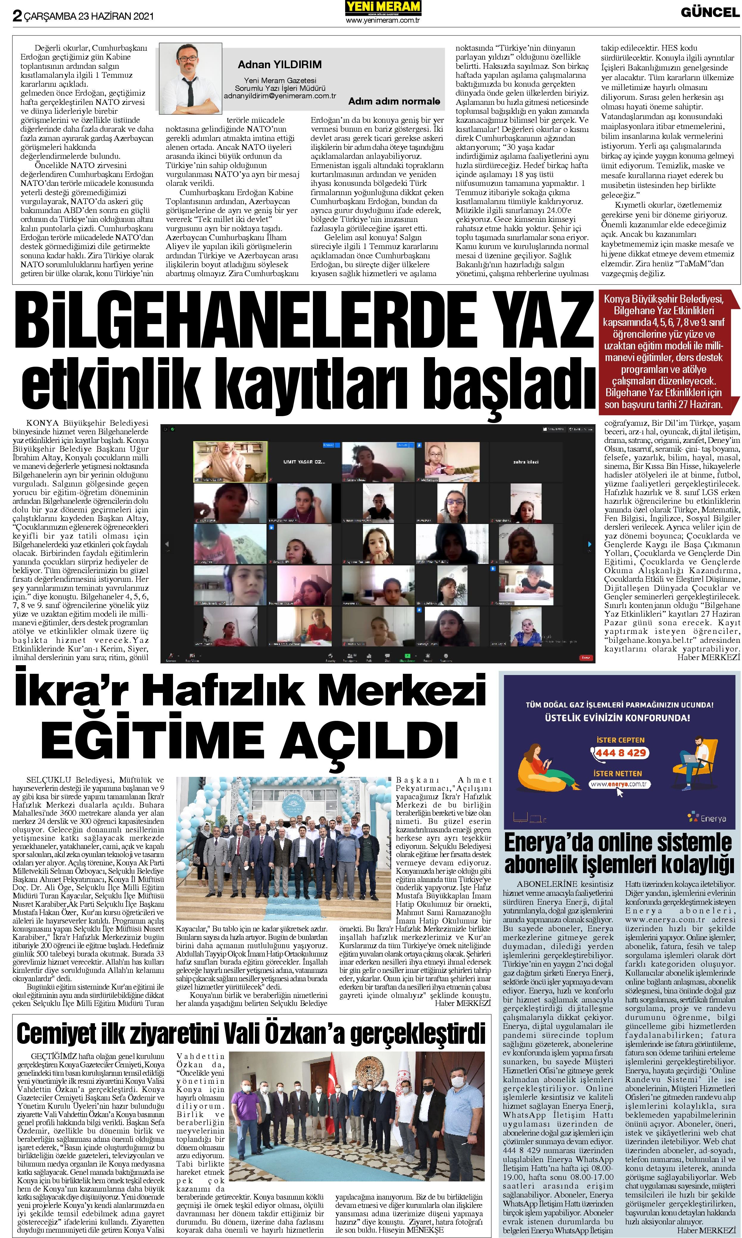 23 Haziran 2021 Yeni Meram Gazetesi