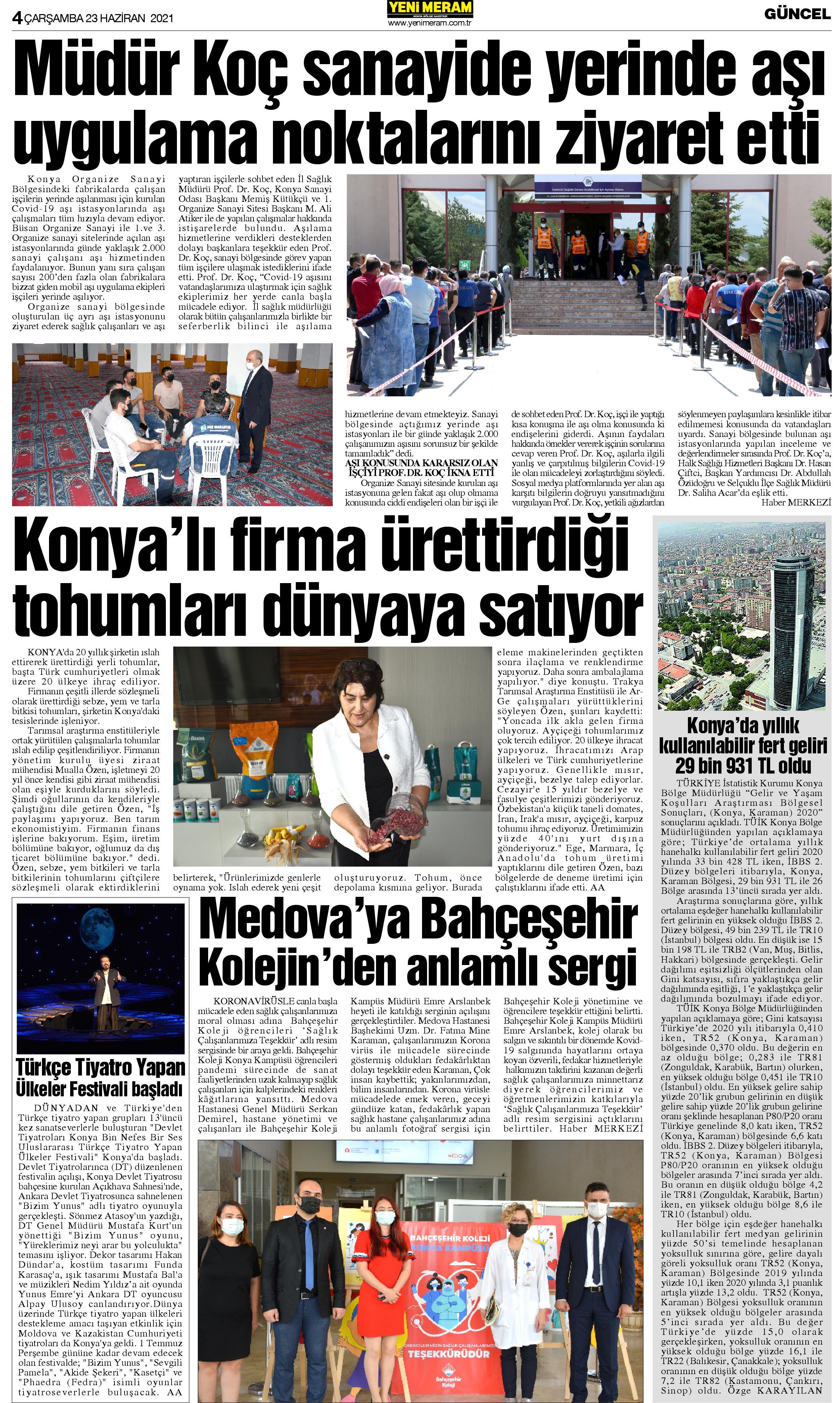 23 Haziran 2021 Yeni Meram Gazetesi