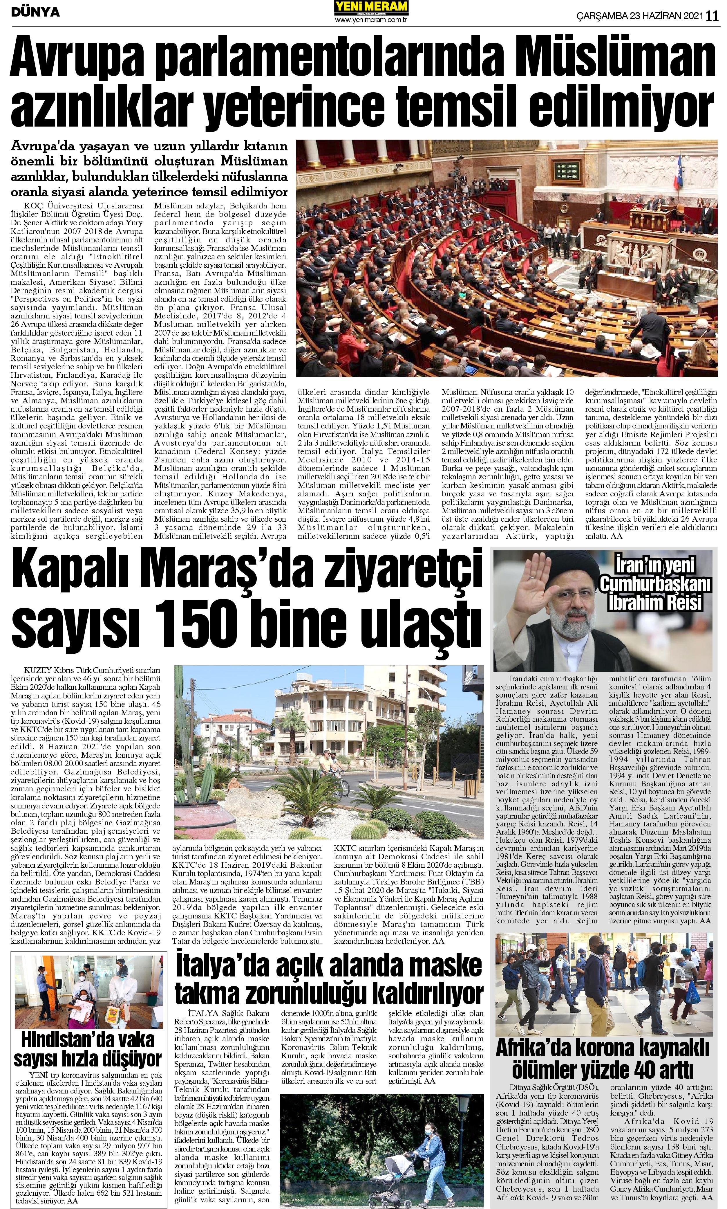 23 Haziran 2021 Yeni Meram Gazetesi