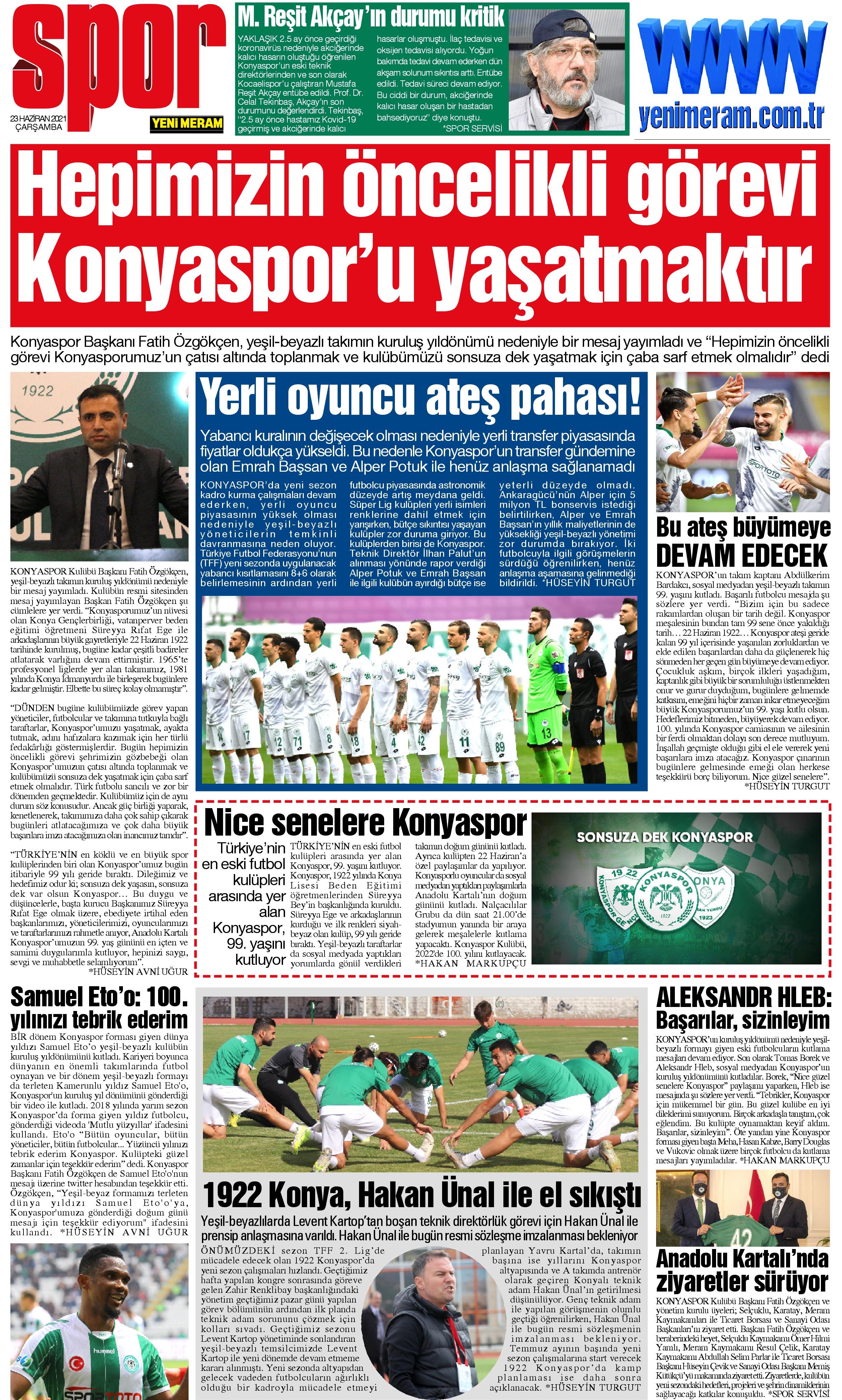 23 Haziran 2021 Yeni Meram Gazetesi