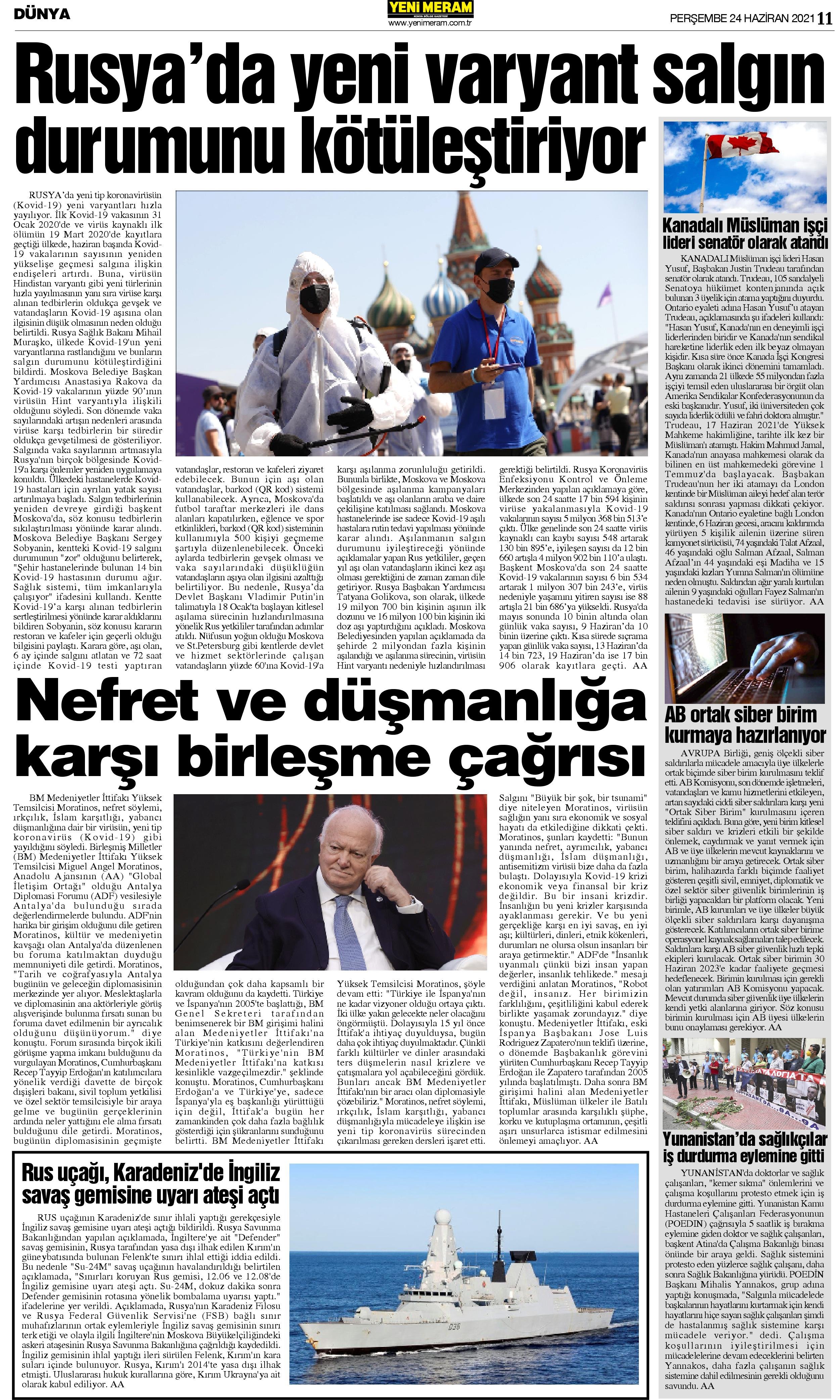 24 Haziran 2021 Yeni Meram Gazetesi
