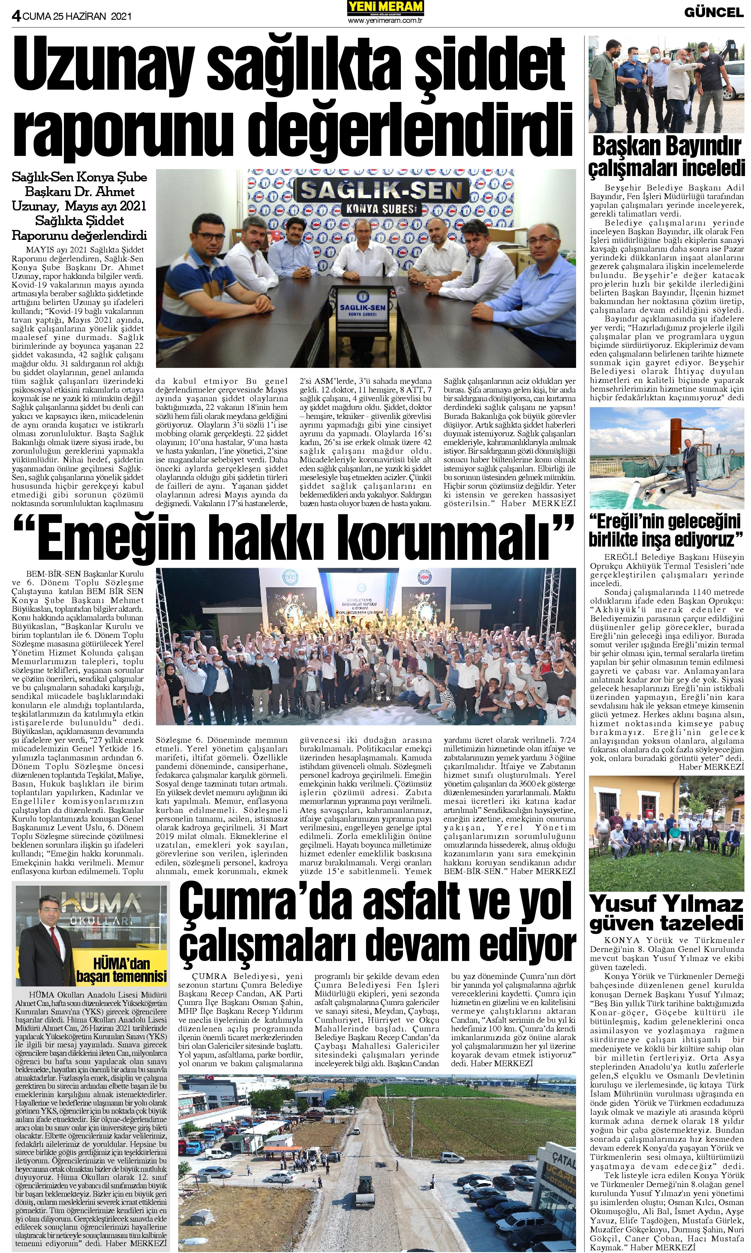 25 Haziran 2021 Yeni Meram Gazetesi