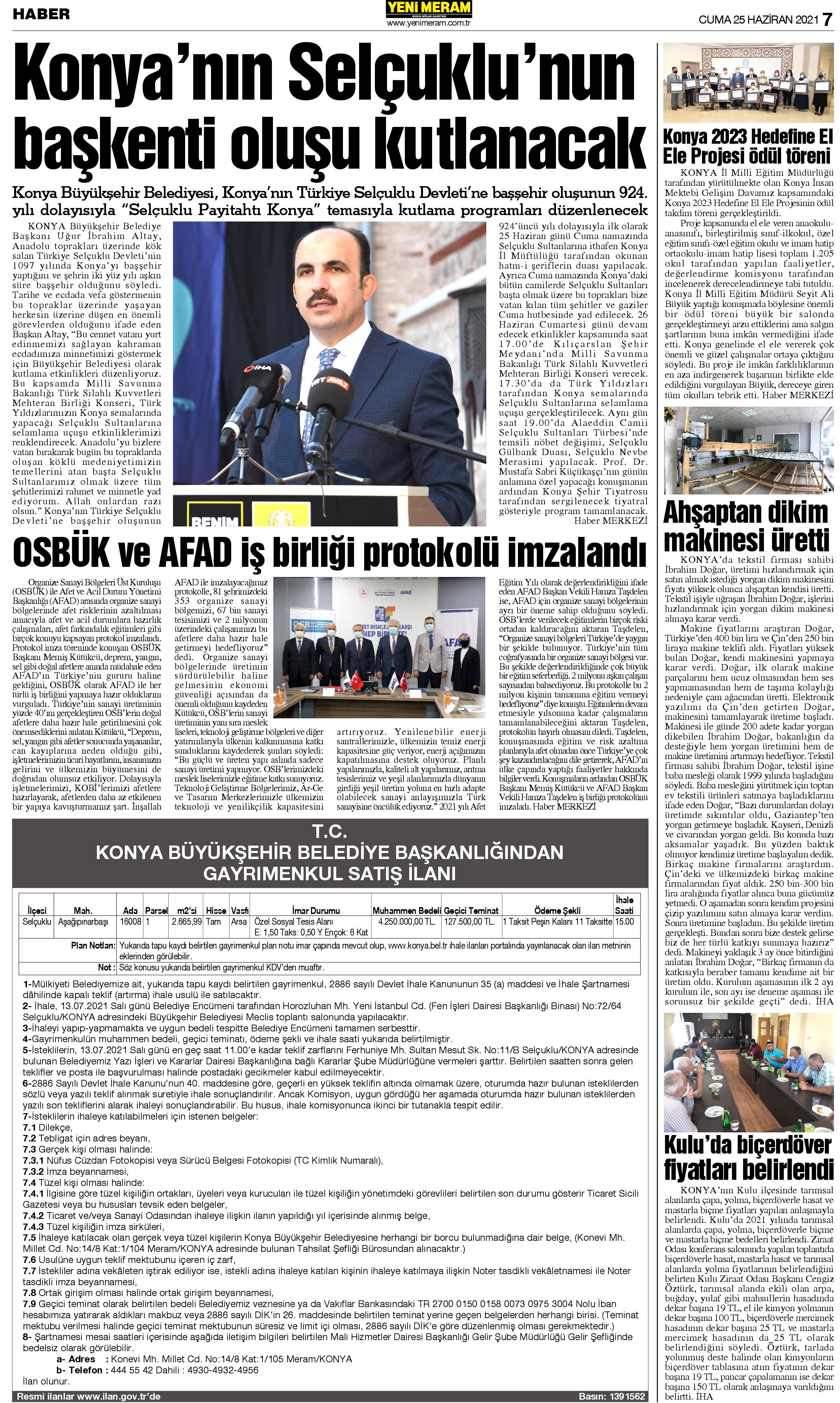 25 Haziran 2021 Yeni Meram Gazetesi