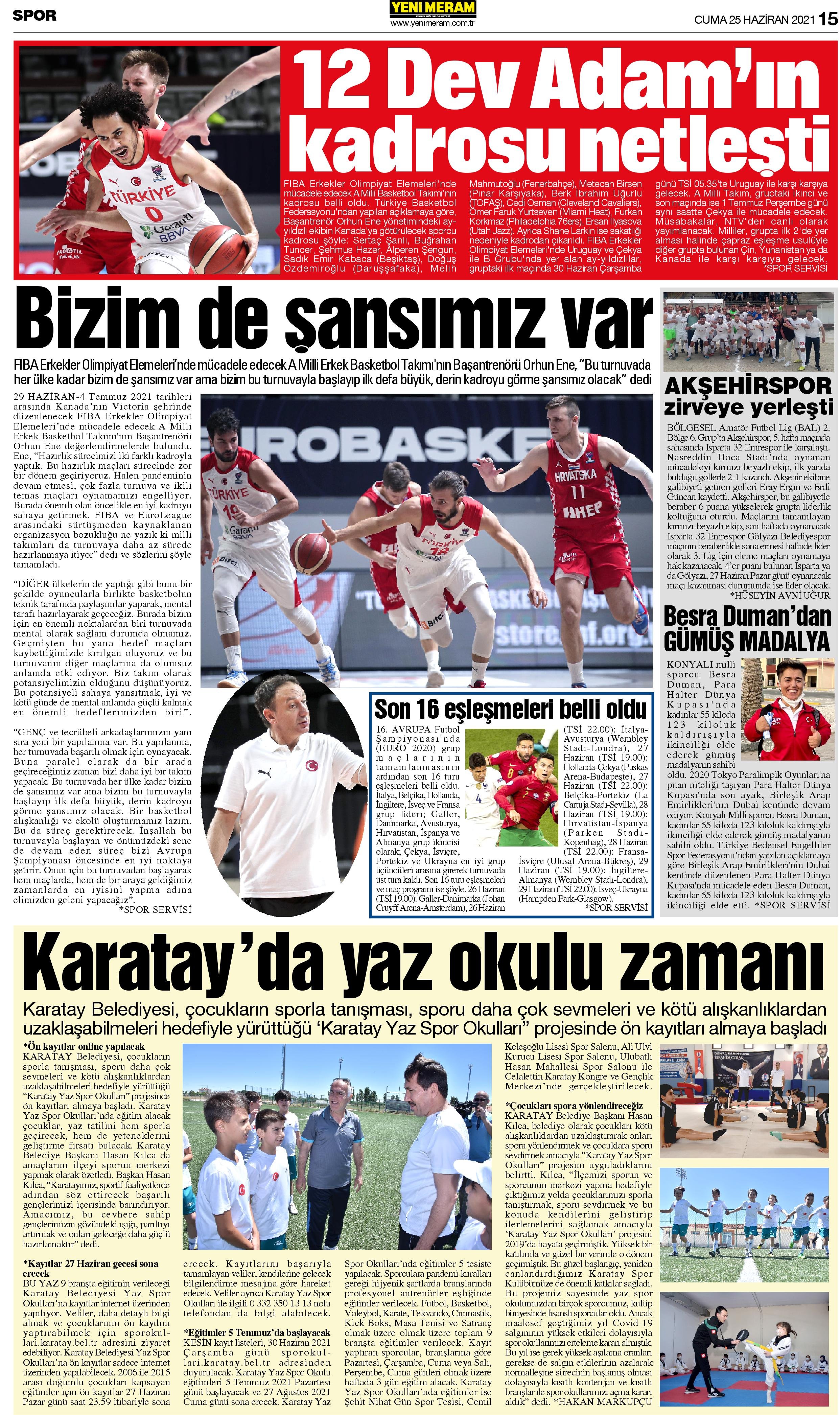 25 Haziran 2021 Yeni Meram Gazetesi