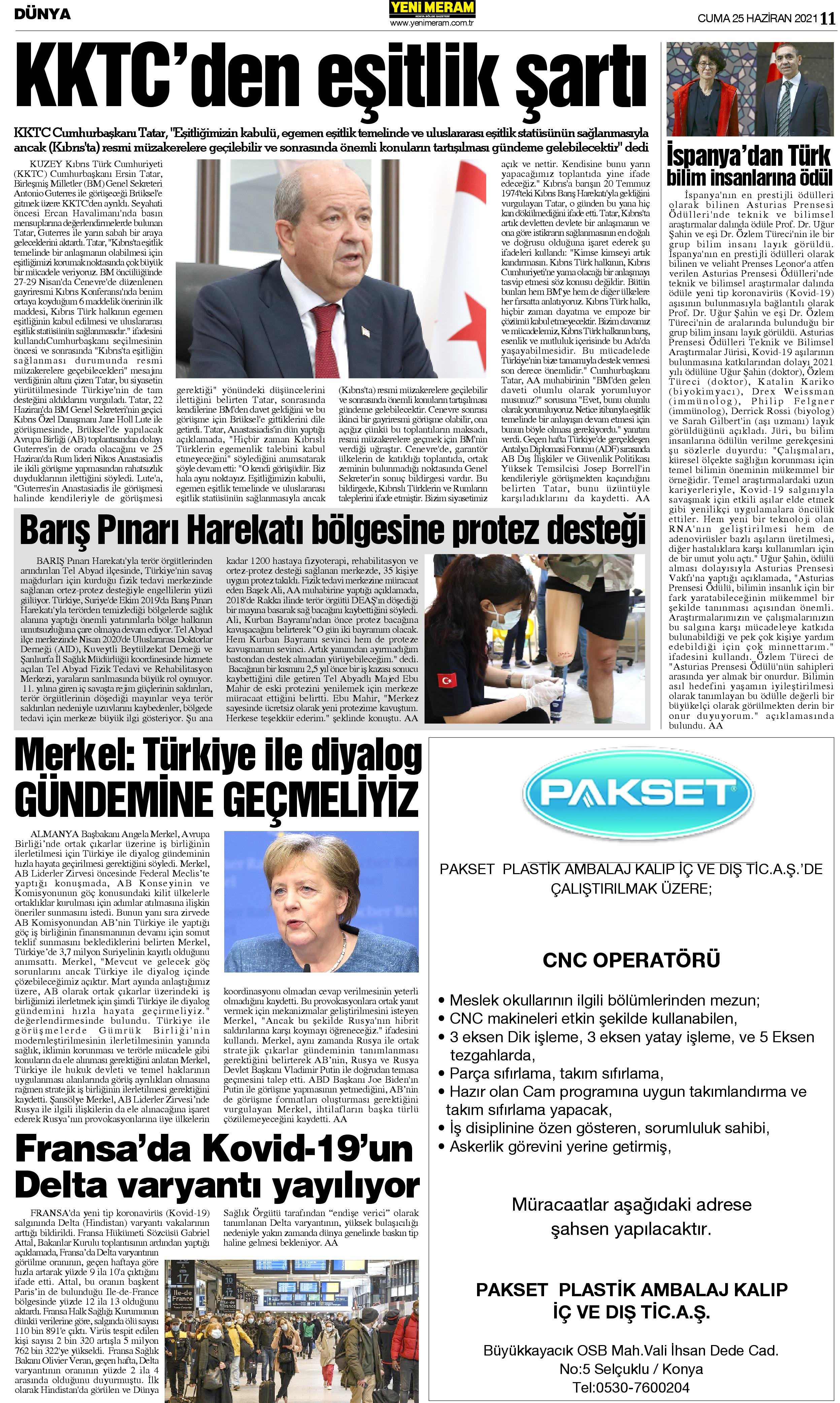 25 Haziran 2021 Yeni Meram Gazetesi