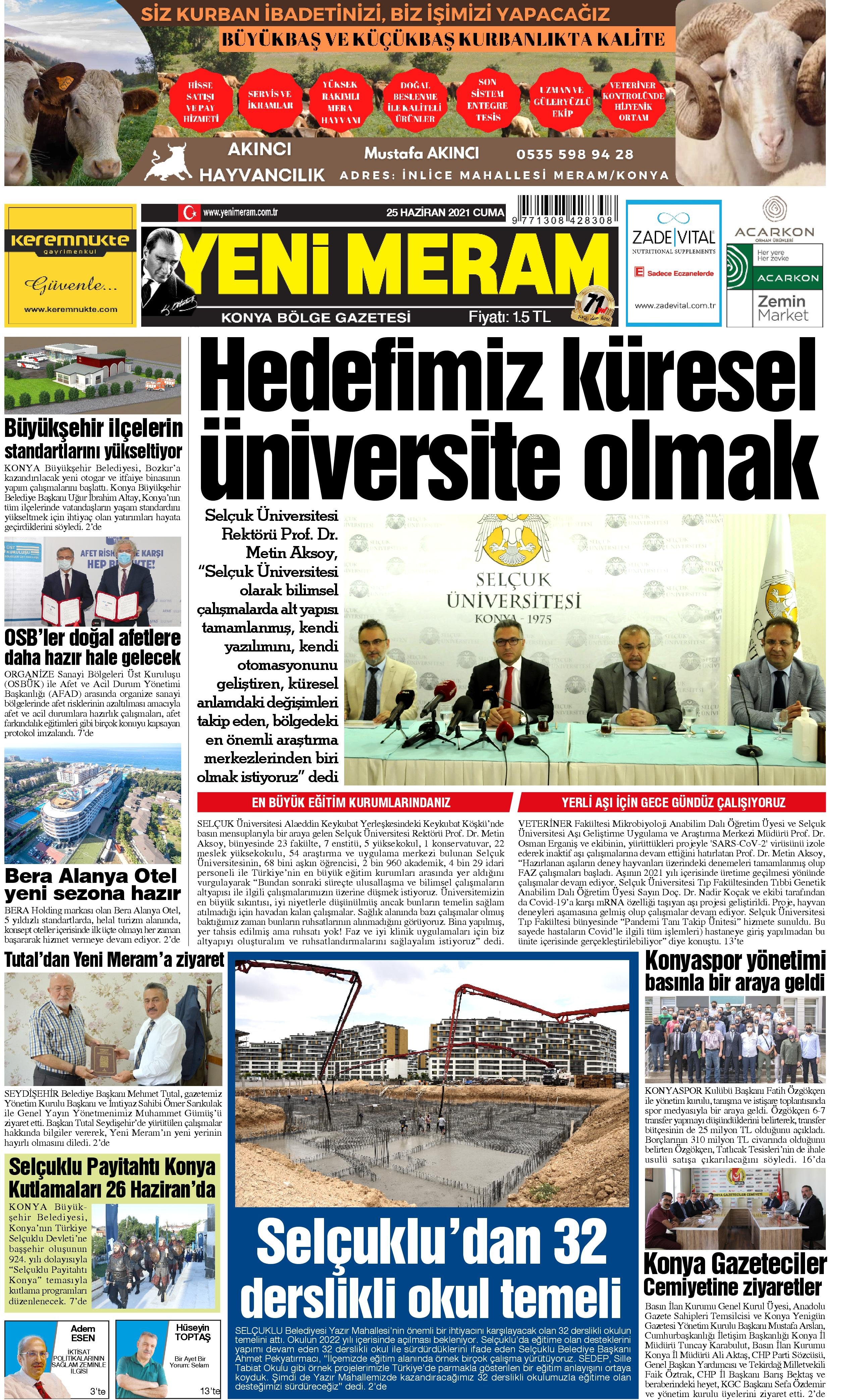 25 Haziran 2021 Yeni Meram Gazetesi