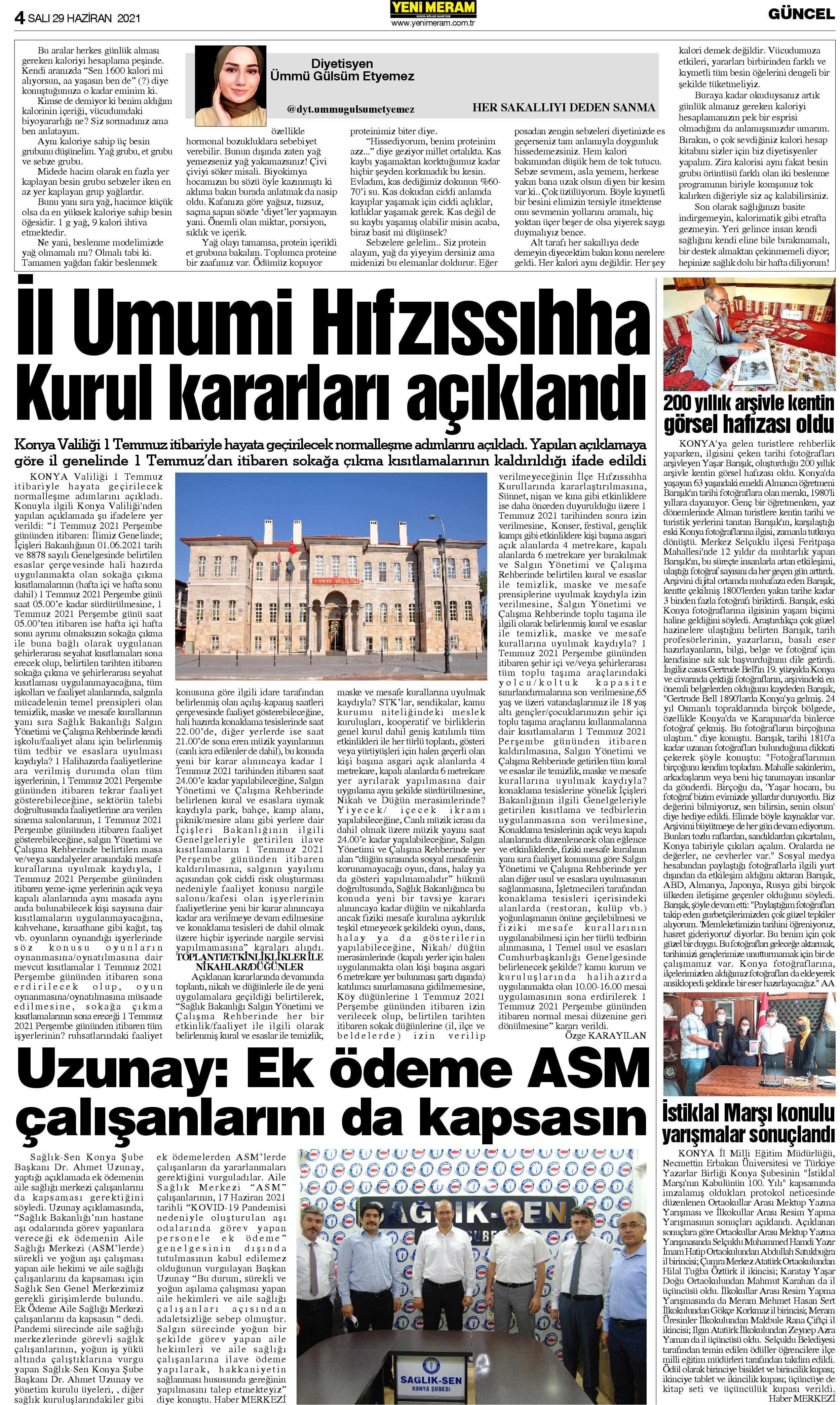 29 Haziran 2021 Yeni Meram Gazetesi