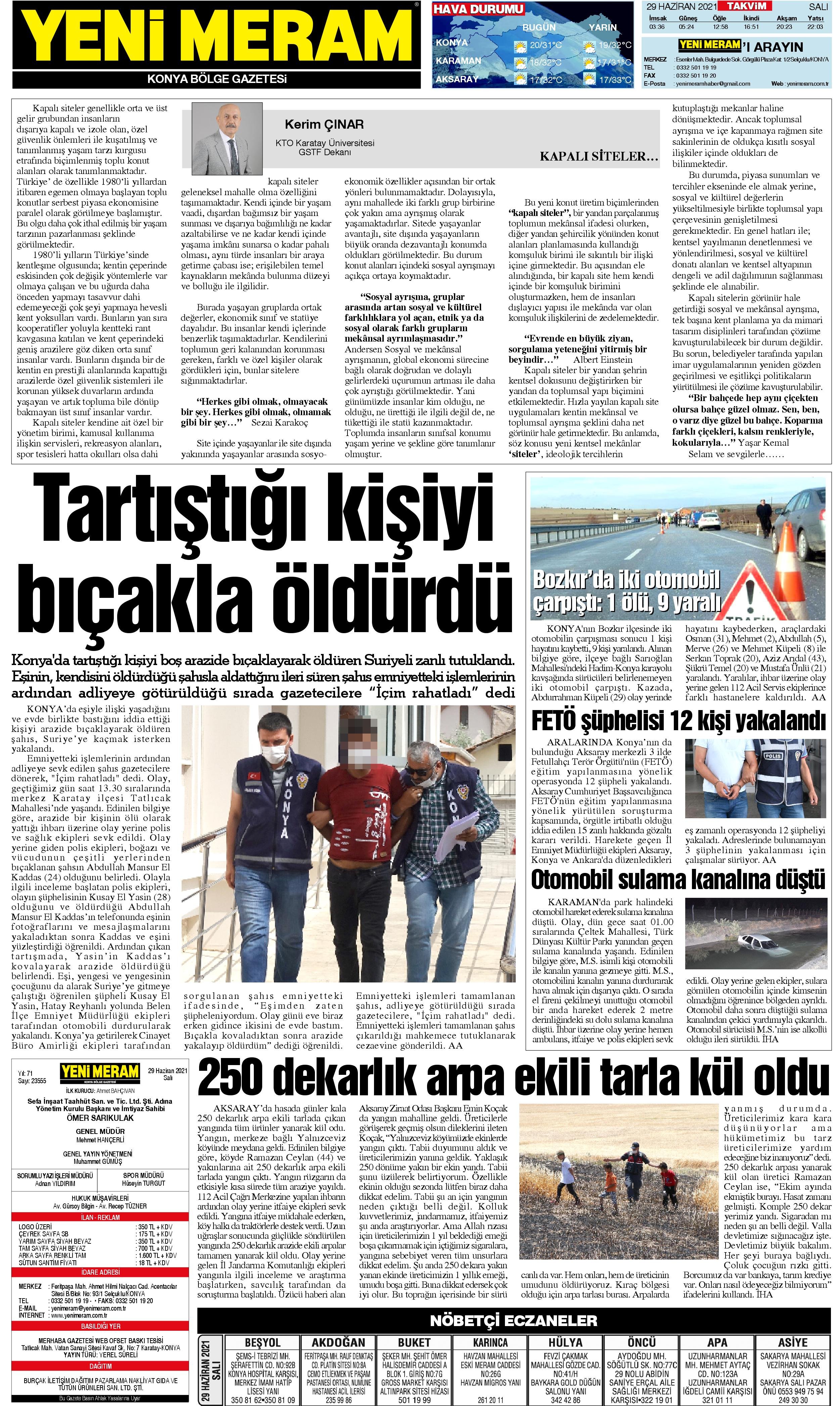 29 Haziran 2021 Yeni Meram Gazetesi