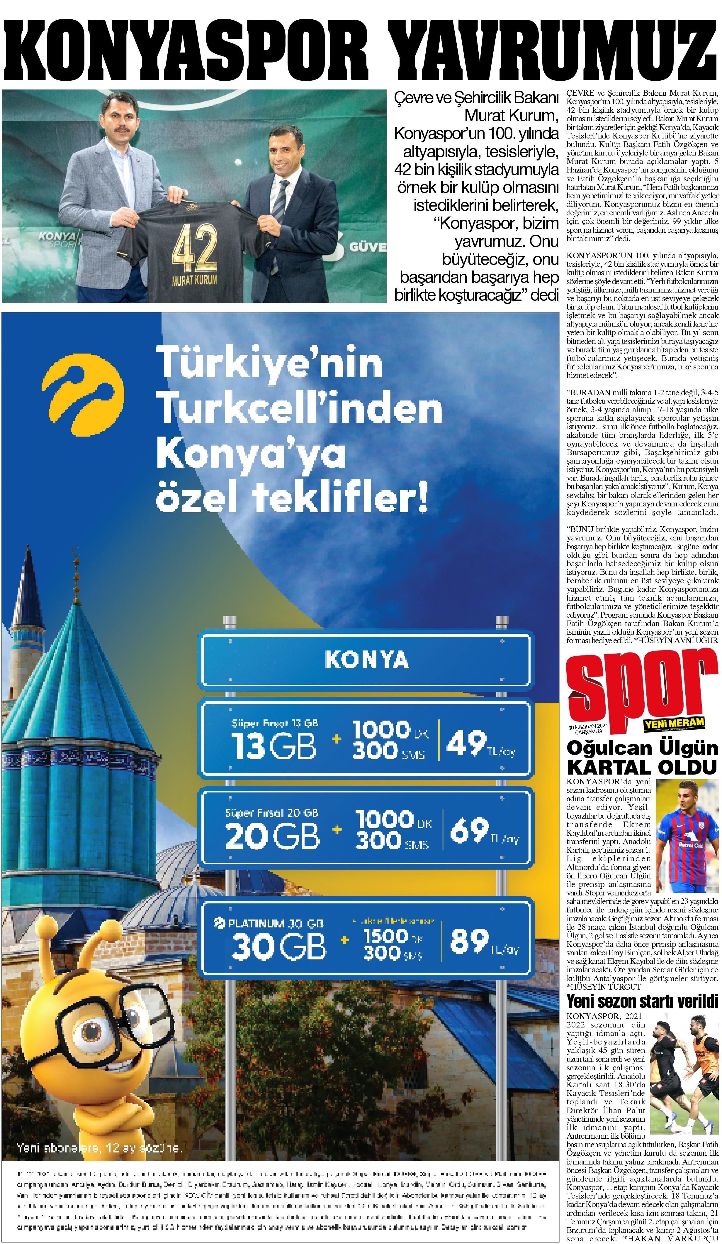 30 Haziran 2021 Yeni Meram Gazetesi