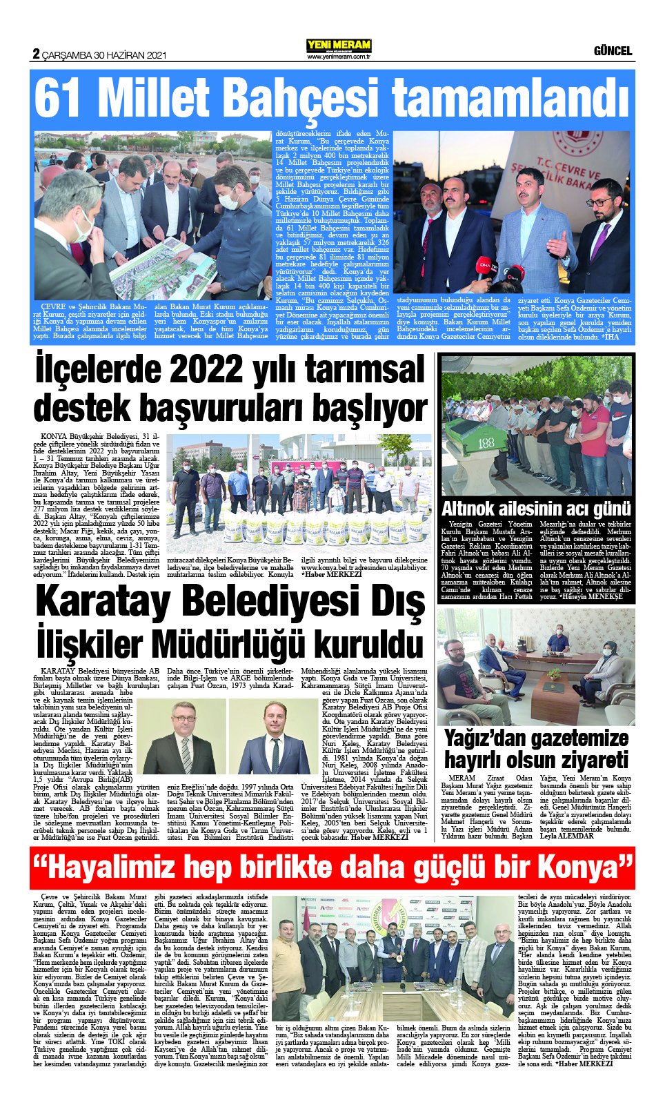 30 Haziran 2021 Yeni Meram Gazetesi