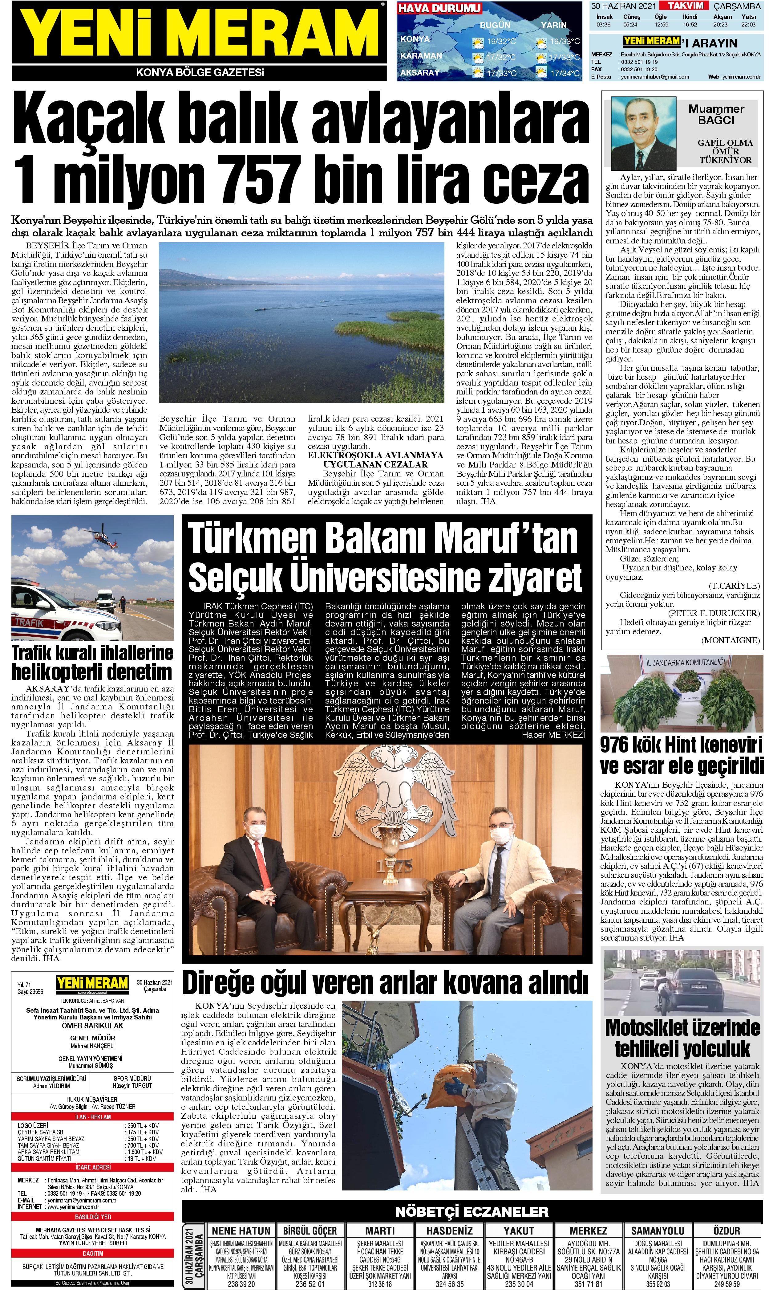 30 Haziran 2021 Yeni Meram Gazetesi