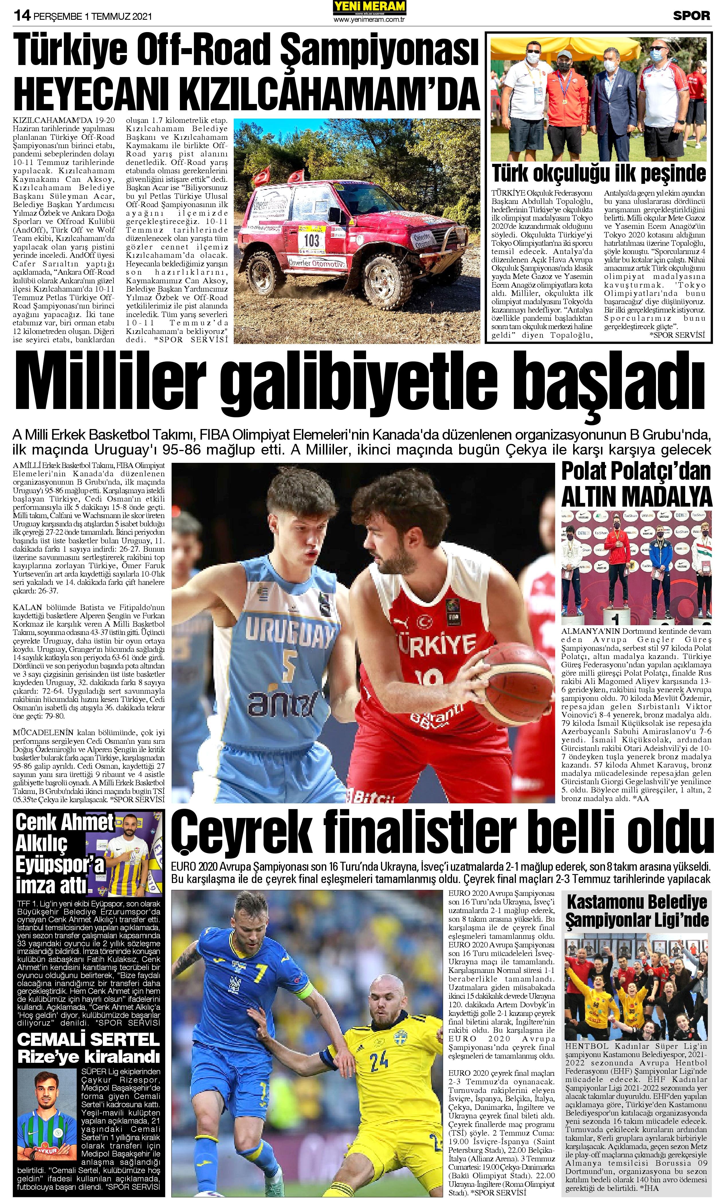 1 Temmuz 2021 Yeni Meram Gazetesi
