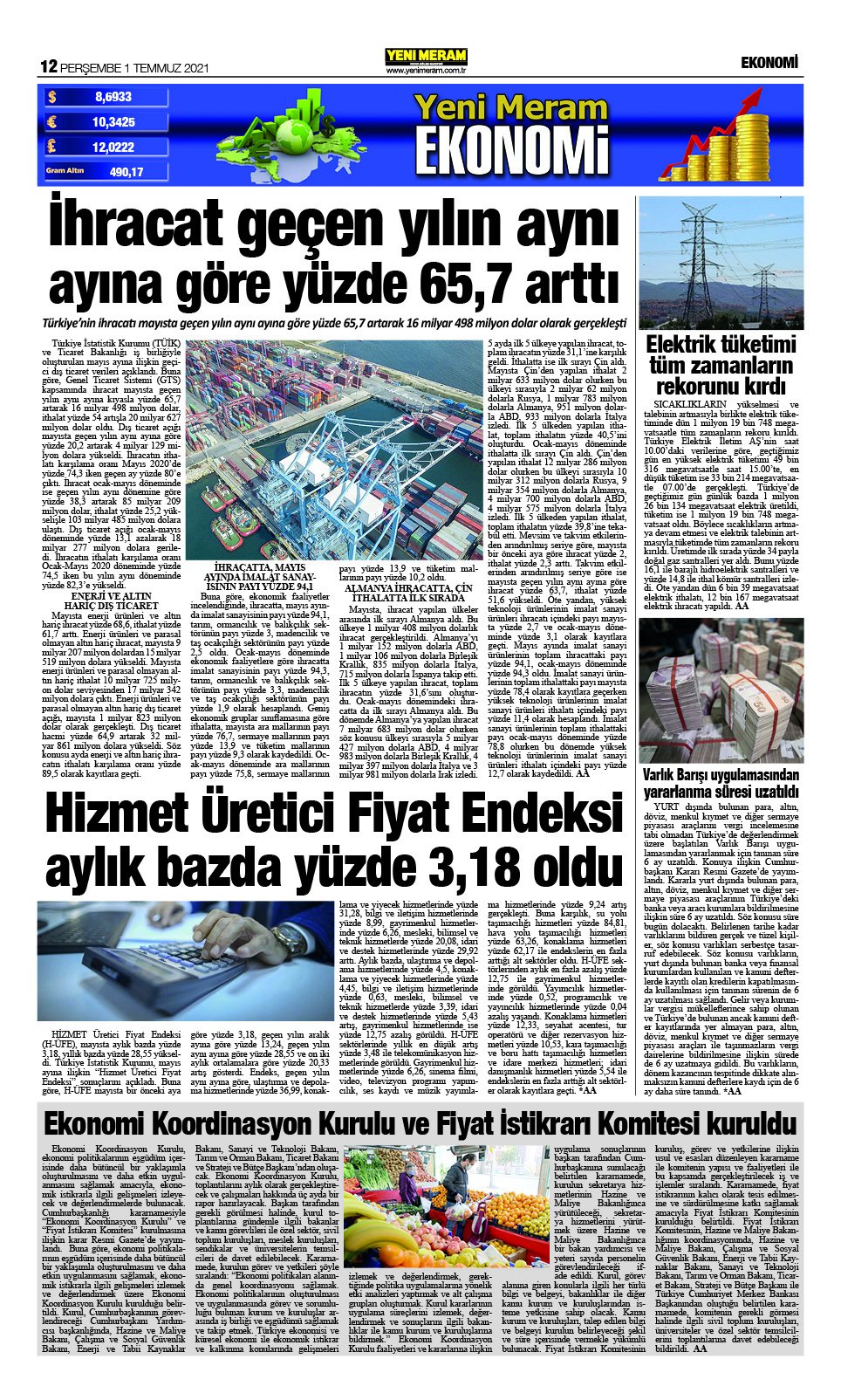 1 Temmuz 2021 Yeni Meram Gazetesi
