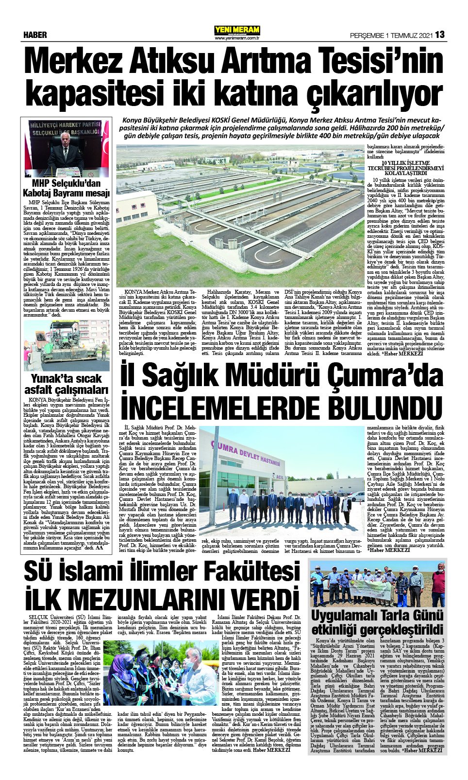 1 Temmuz 2021 Yeni Meram Gazetesi
