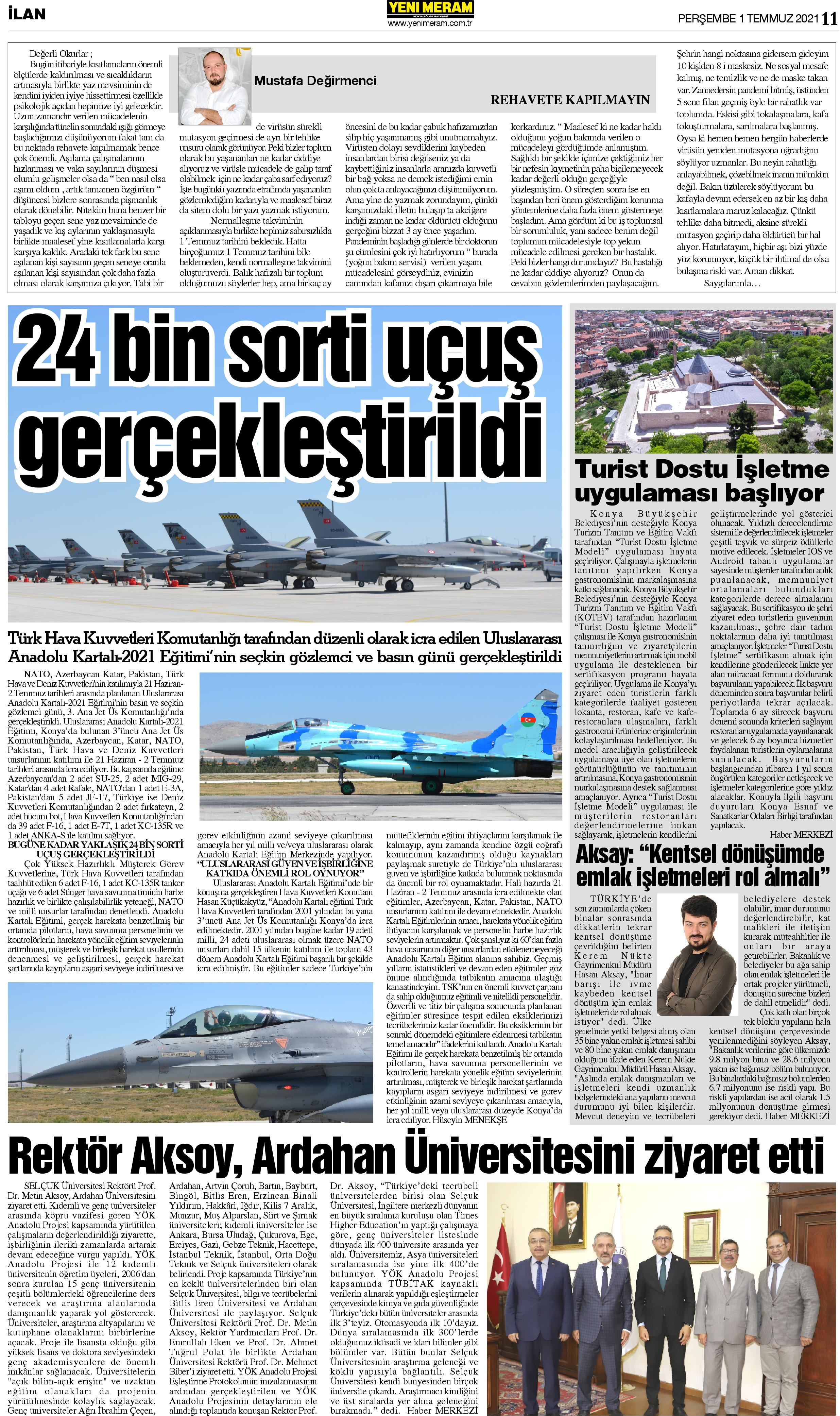 1 Temmuz 2021 Yeni Meram Gazetesi
