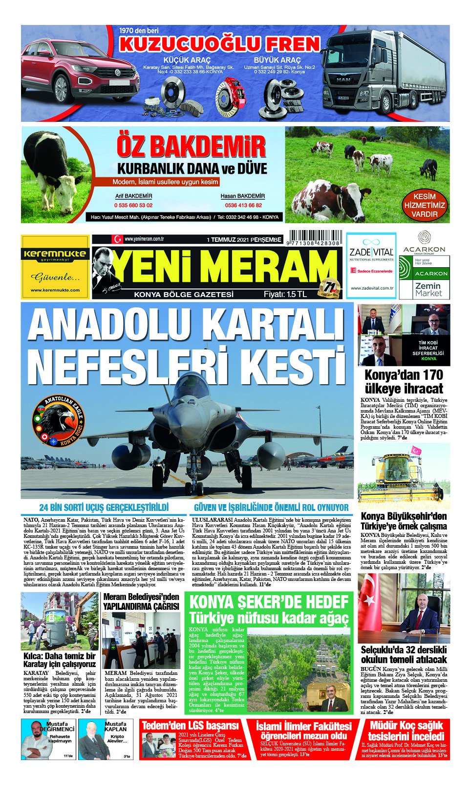 1 Temmuz 2021 Yeni Meram Gazetesi
