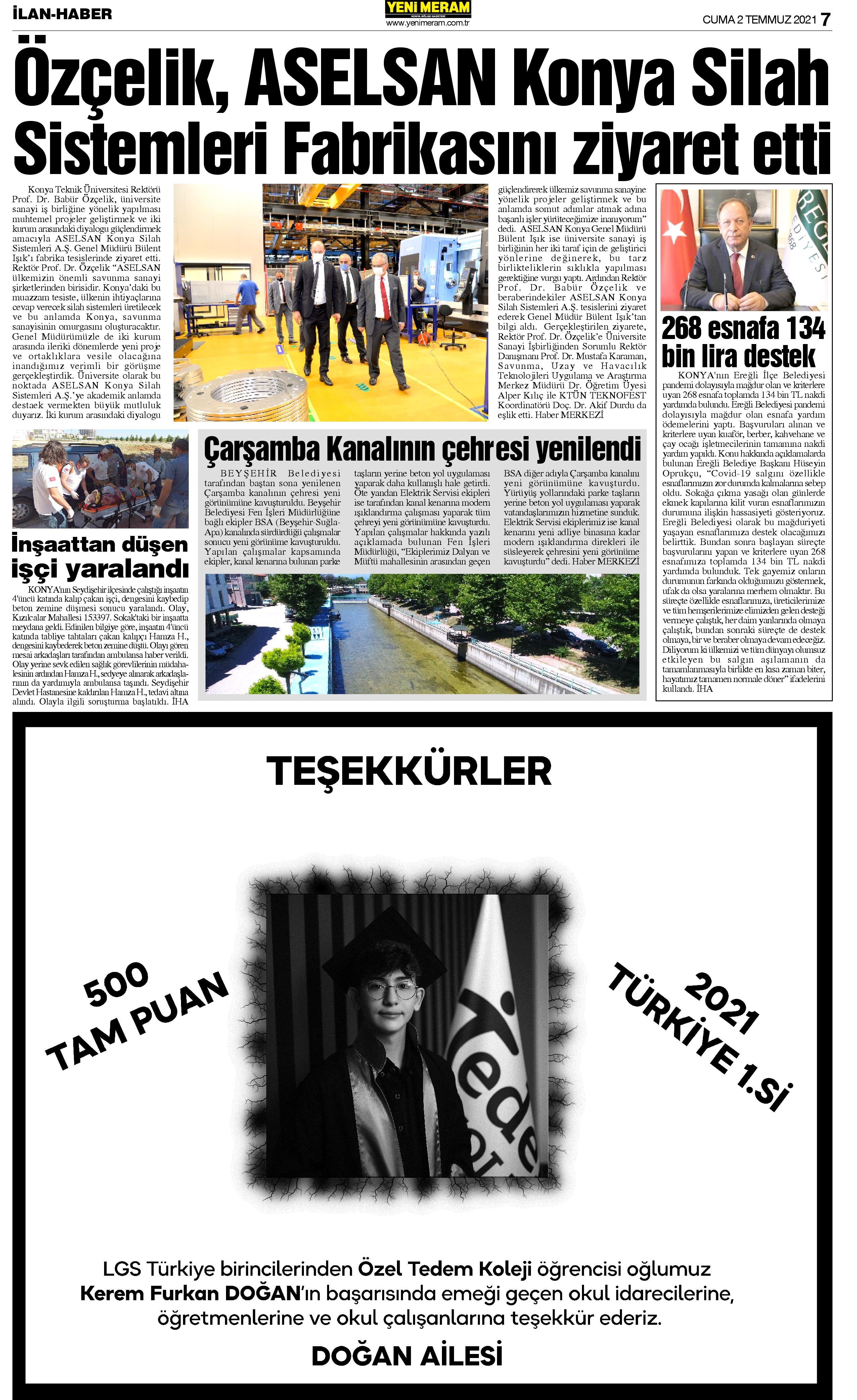 2 Temmuz 2021 Yeni Meram Gazetesi
