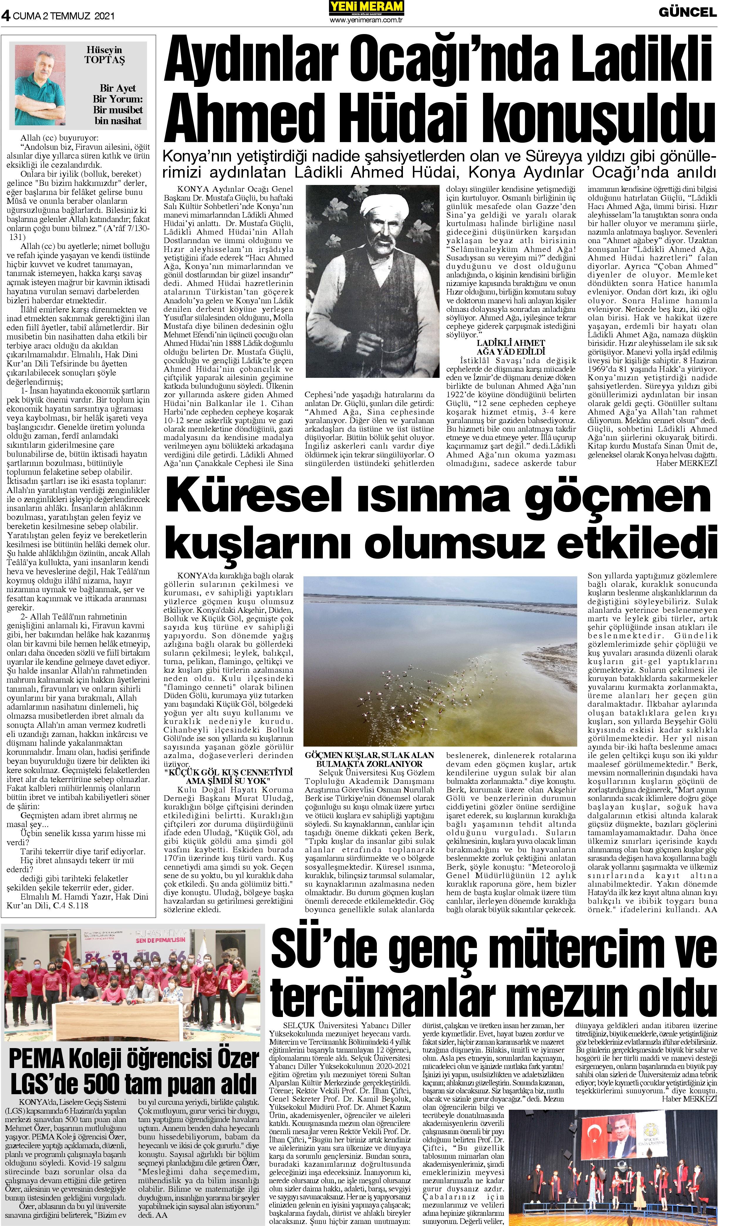 2 Temmuz 2021 Yeni Meram Gazetesi
