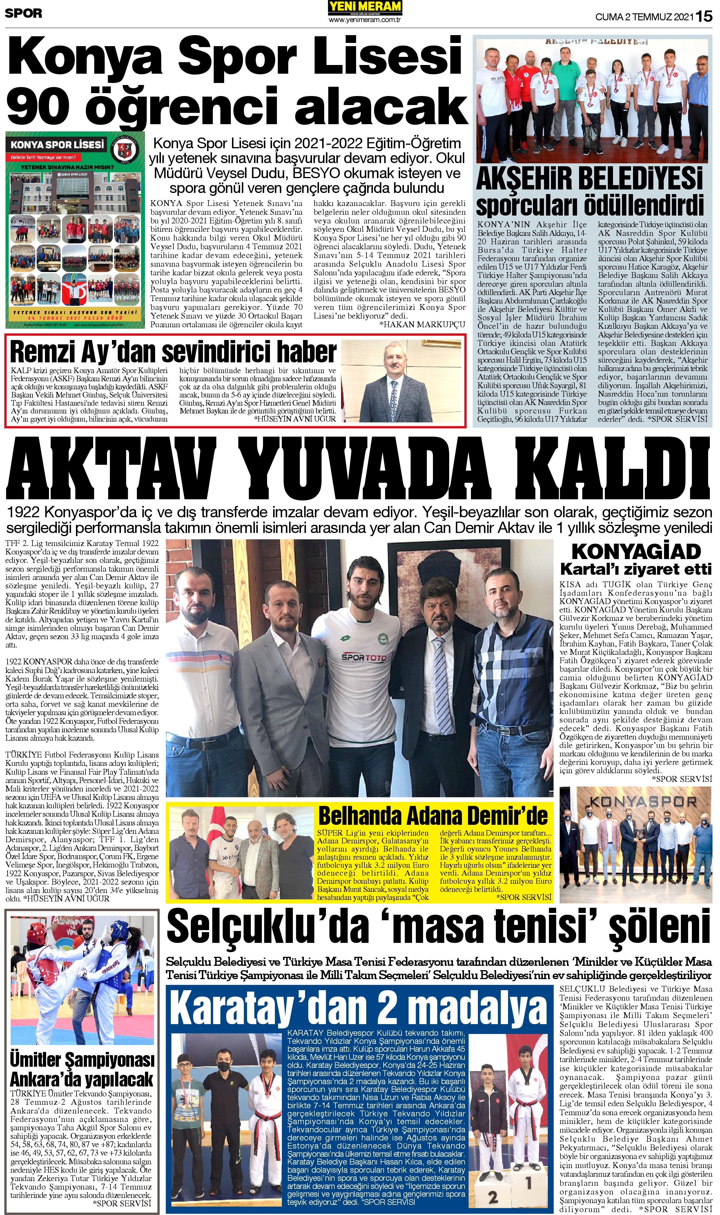 2 Temmuz 2021 Yeni Meram Gazetesi
