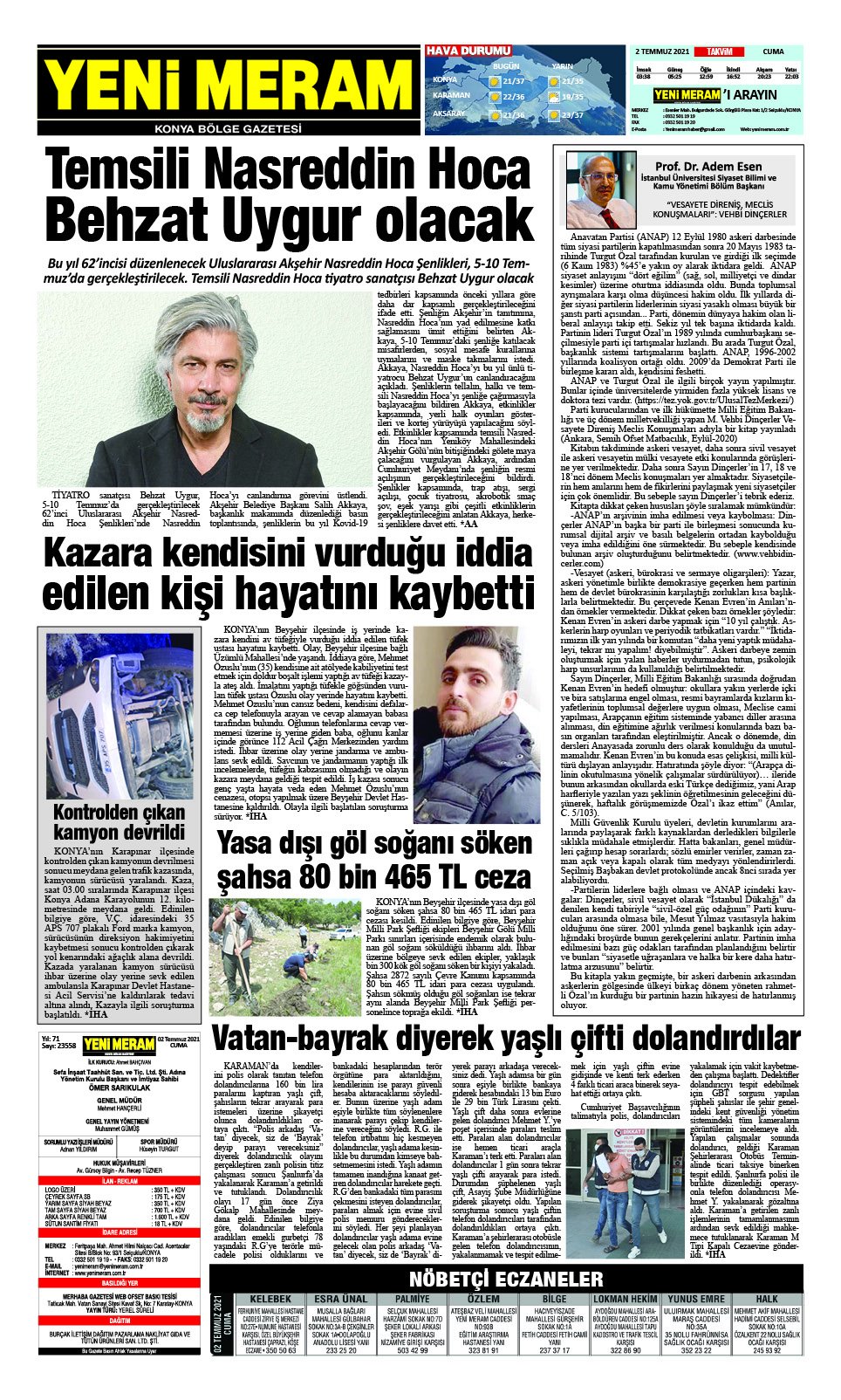 2 Temmuz 2021 Yeni Meram Gazetesi
