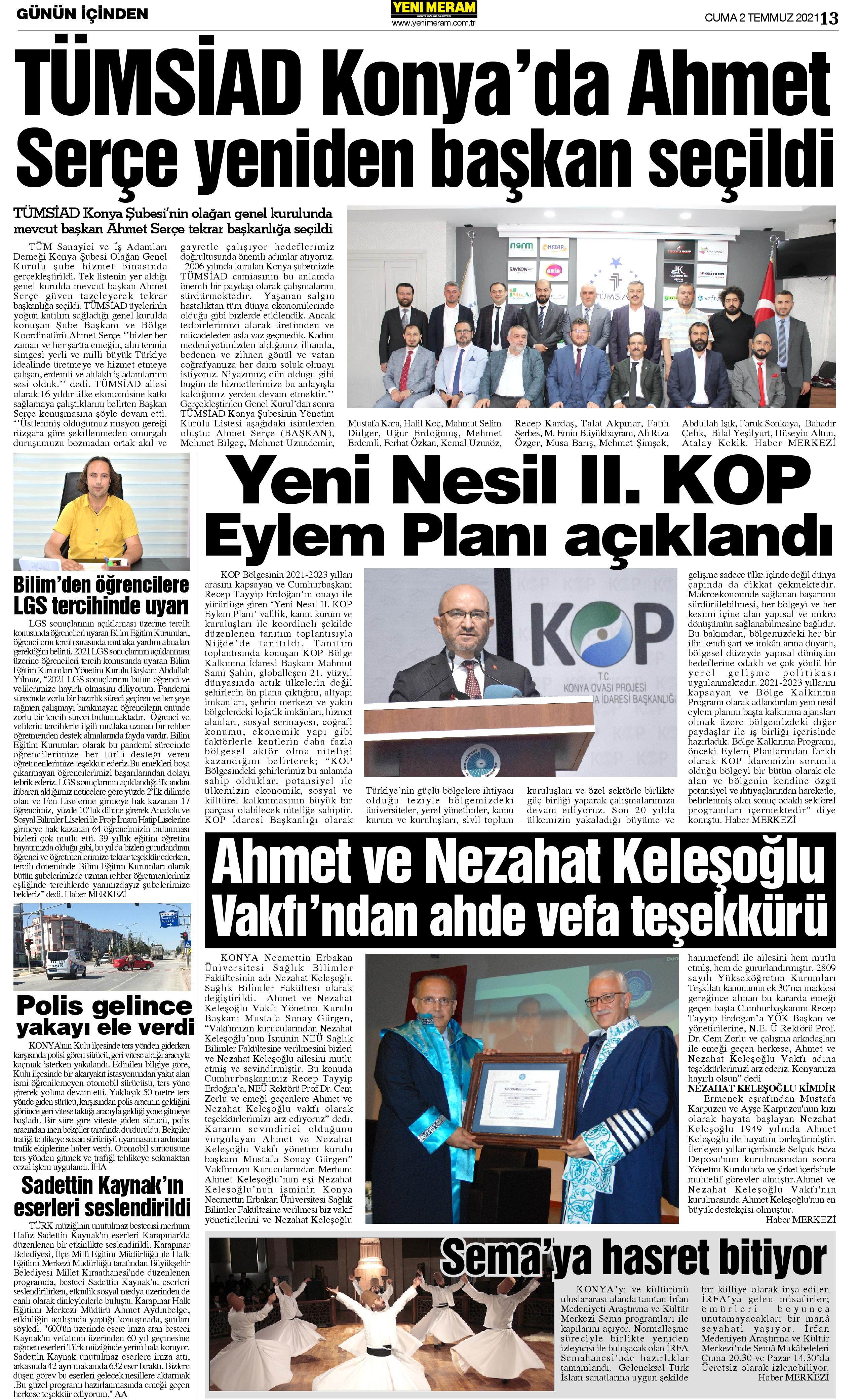 2 Temmuz 2021 Yeni Meram Gazetesi
