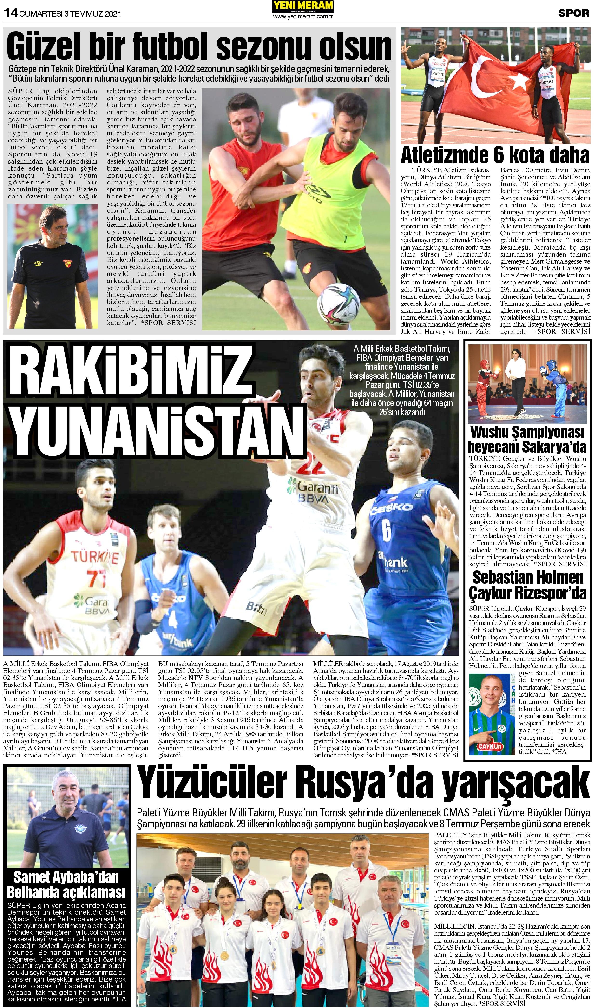 3 Temmuz 2021 Yeni Meram Gazetesi
