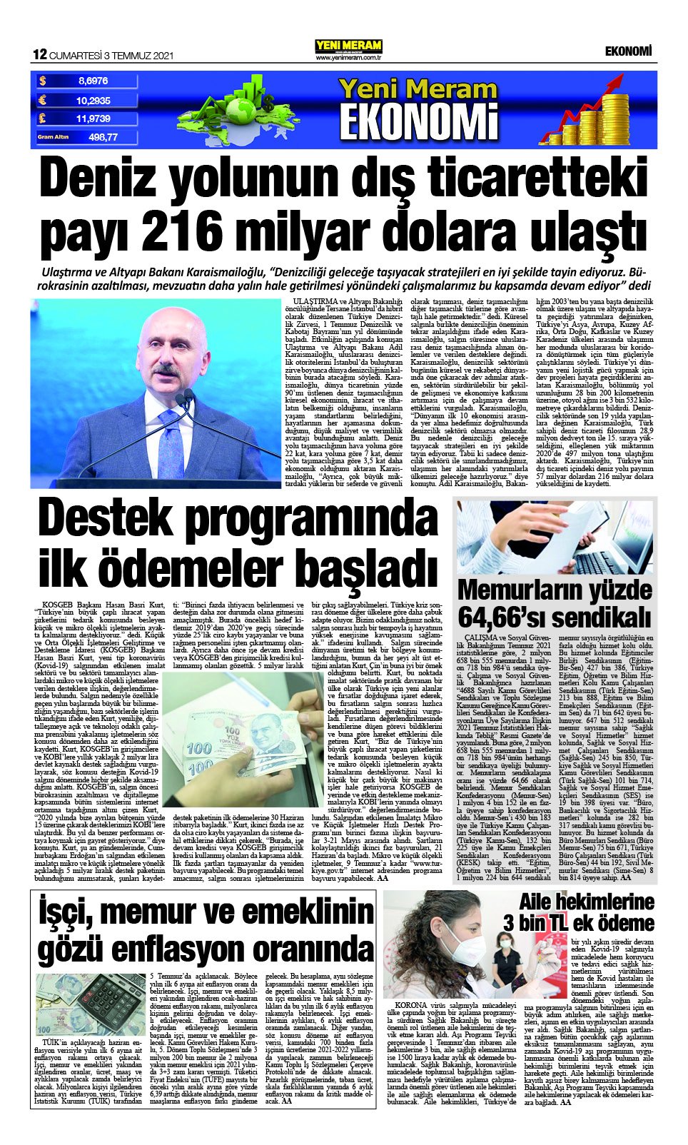 3 Temmuz 2021 Yeni Meram Gazetesi
