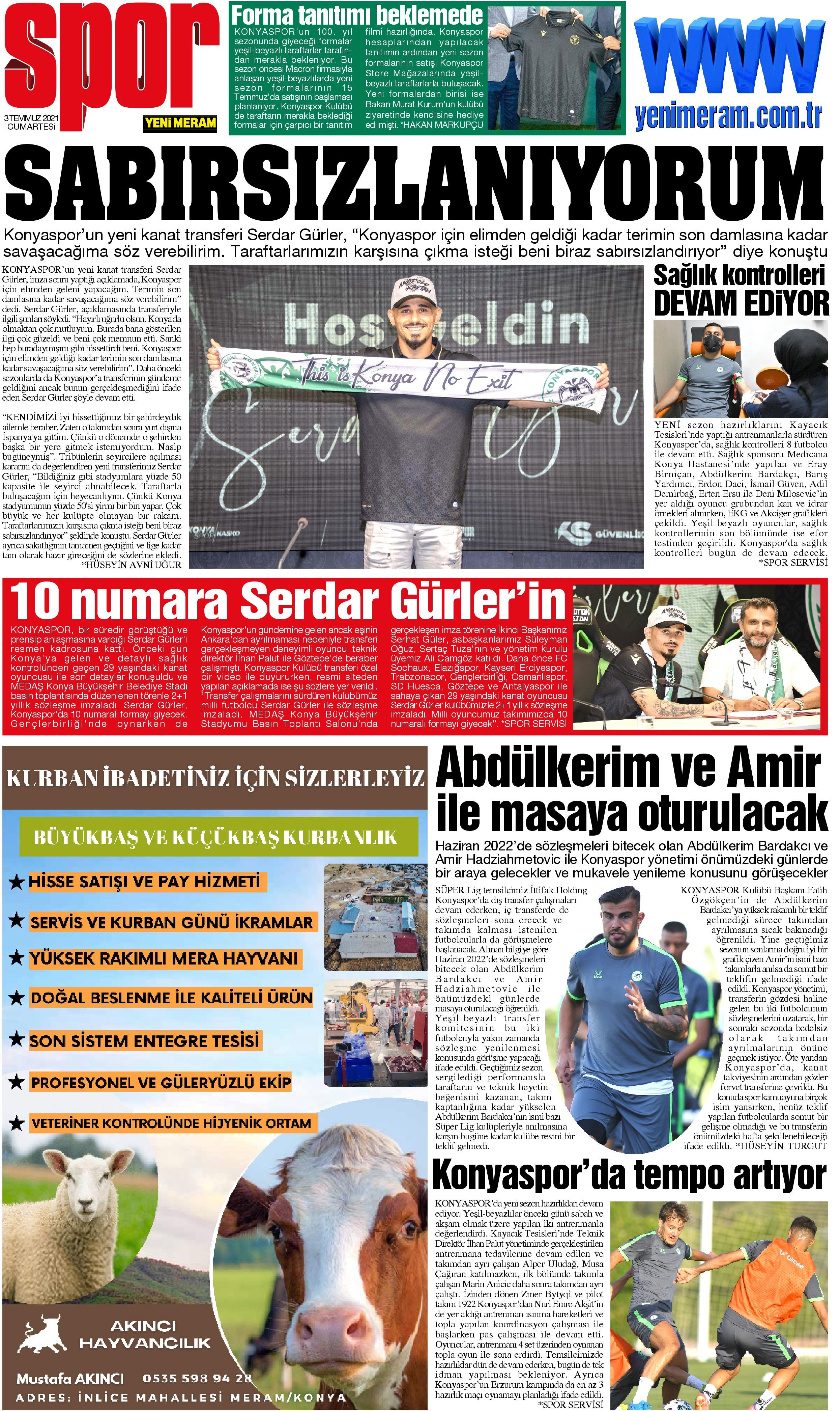 3 Temmuz 2021 Yeni Meram Gazetesi
