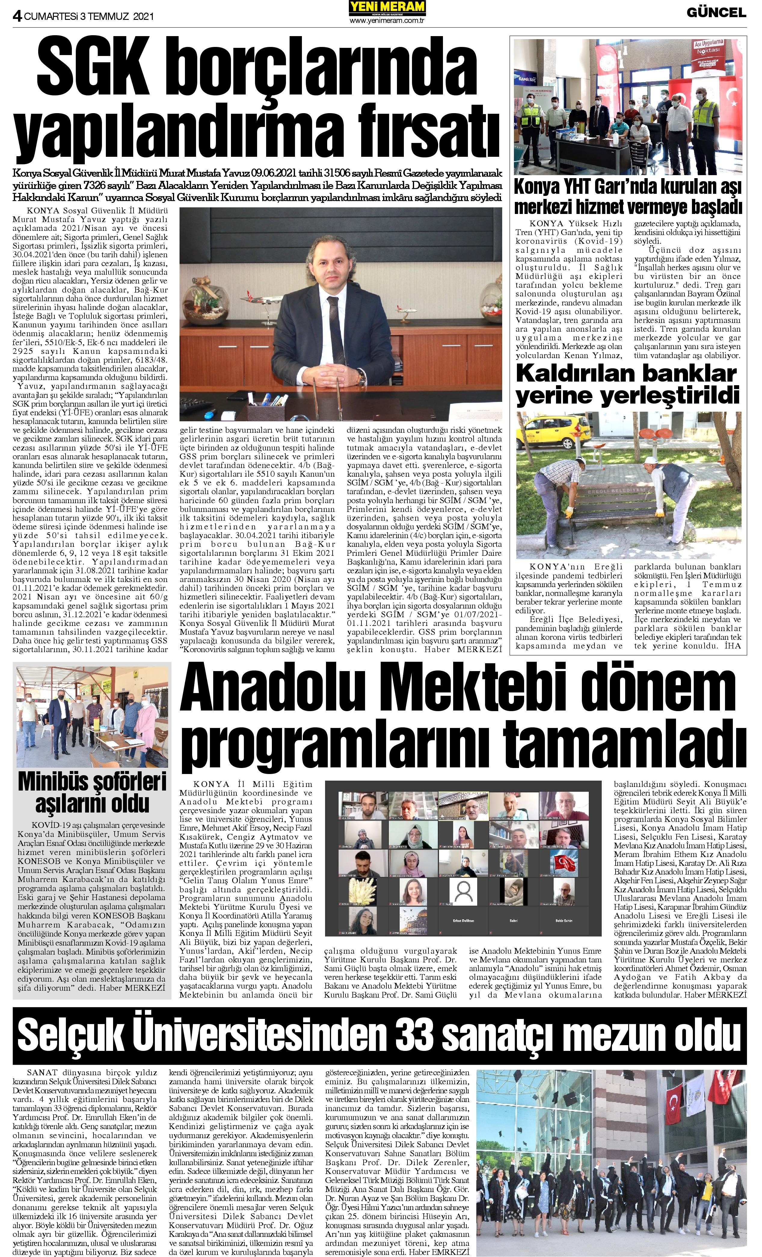 3 Temmuz 2021 Yeni Meram Gazetesi
