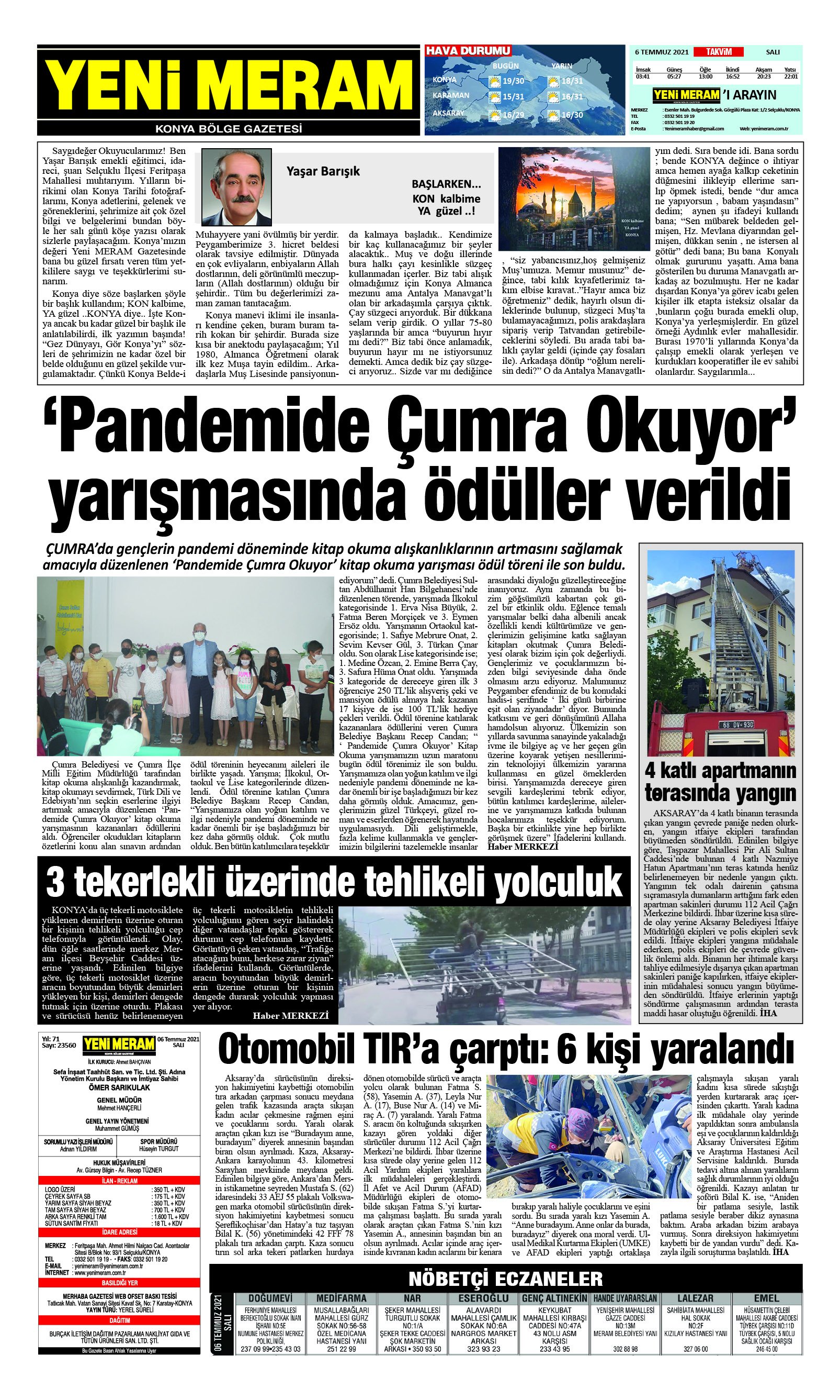 6 Temmuz 2021 Yeni Meram Gazetesi