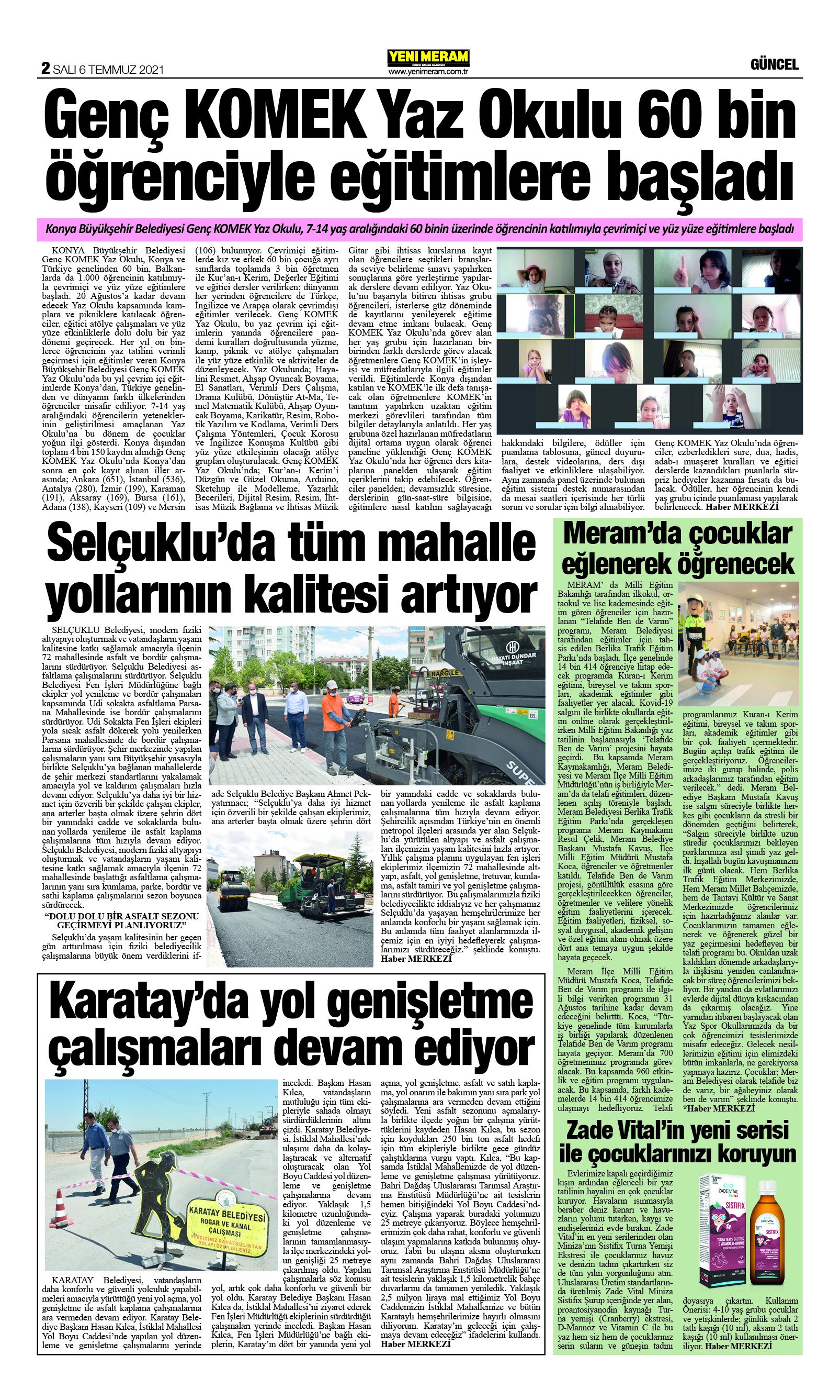 6 Temmuz 2021 Yeni Meram Gazetesi