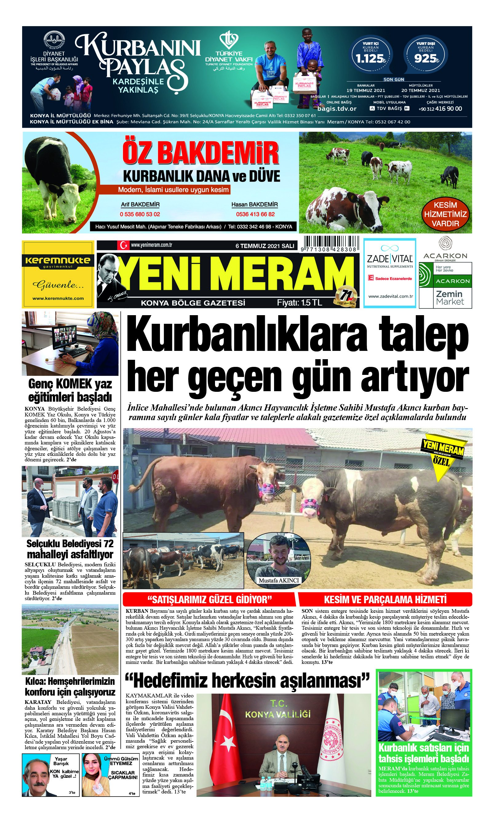 6 Temmuz 2021 Yeni Meram Gazetesi