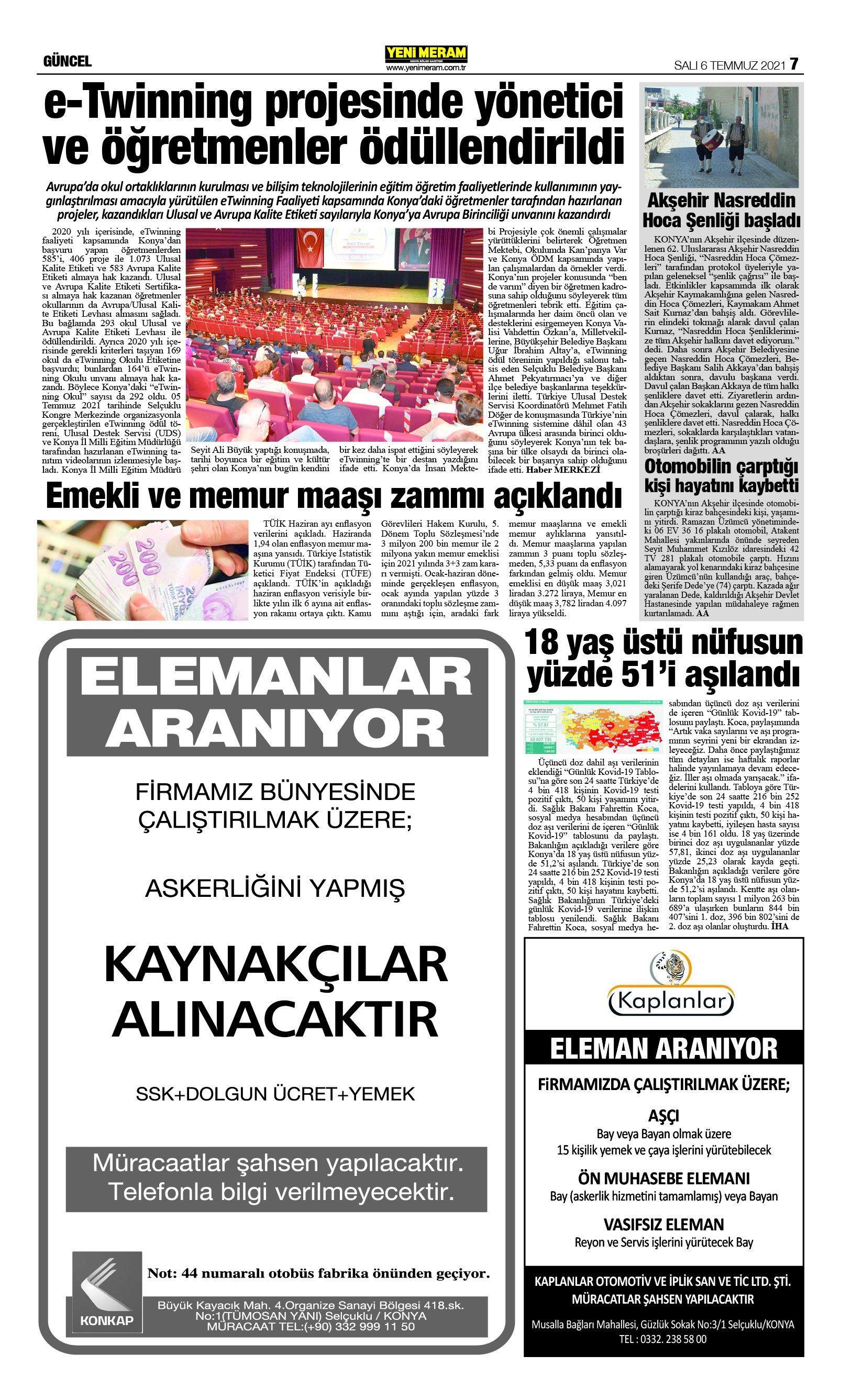 6 Temmuz 2021 Yeni Meram Gazetesi