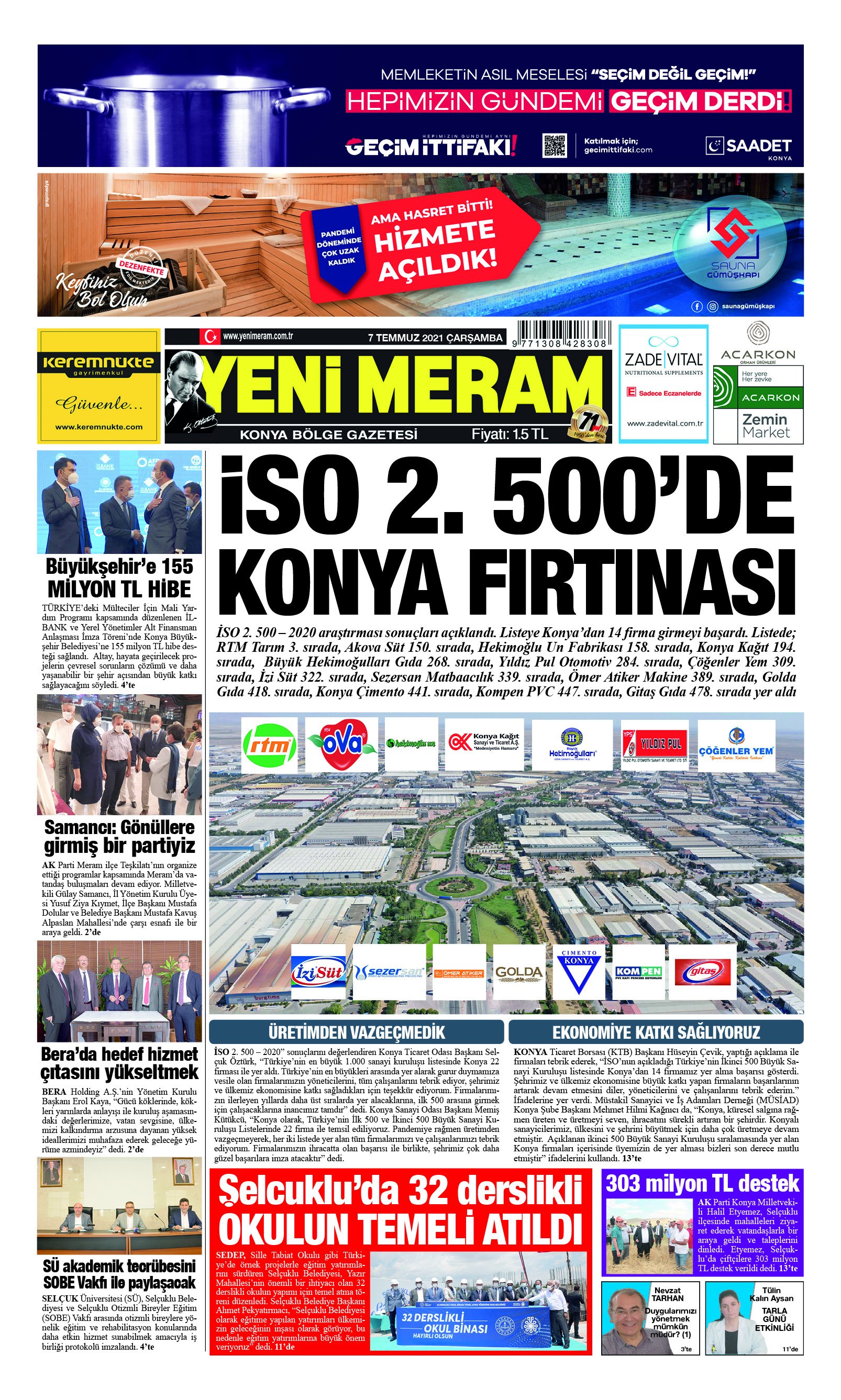 7 Temmuz 2021 Yeni Meram Gazetesi