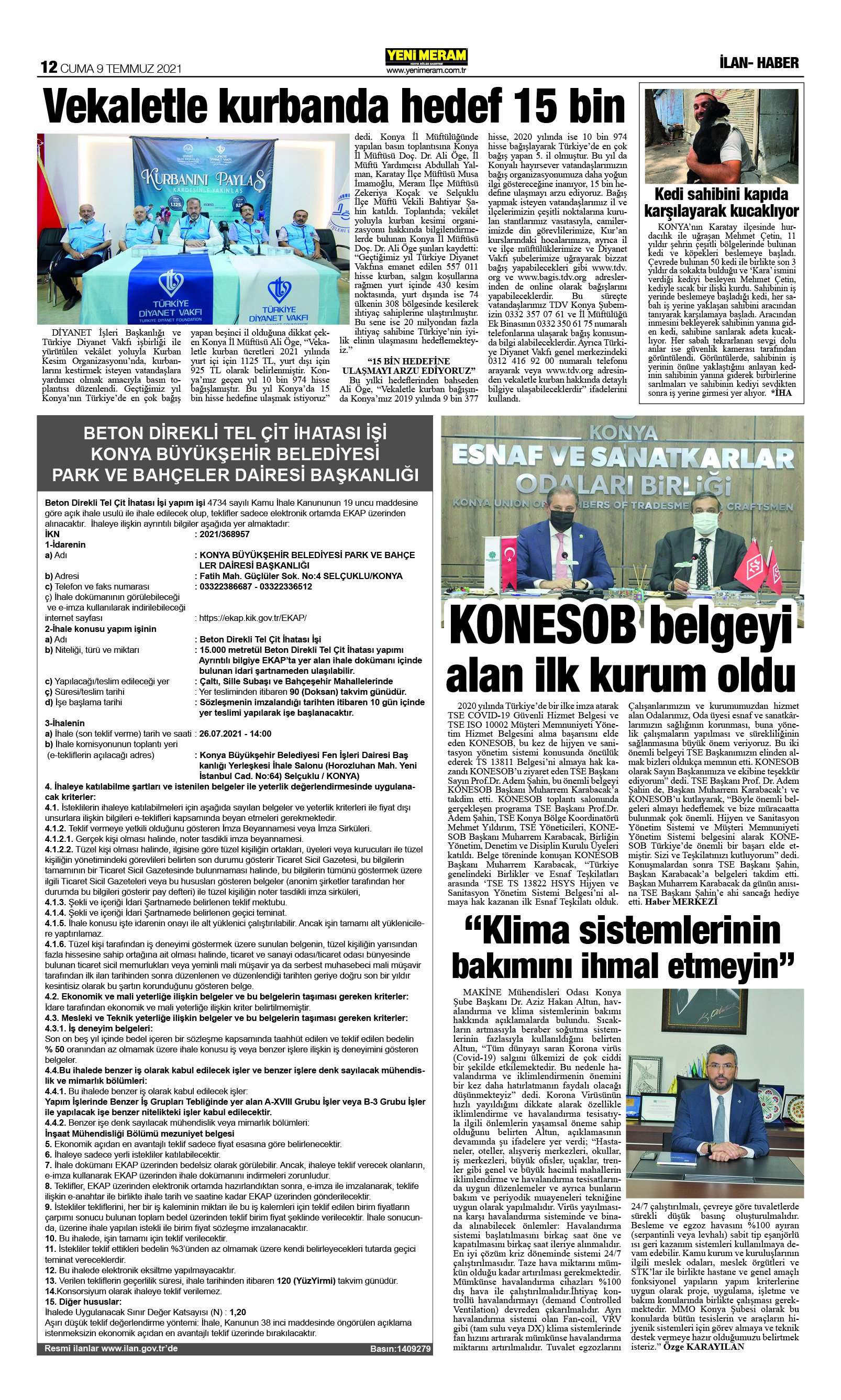 9 Temmuz 2021 Yeni Meram Gazetesi