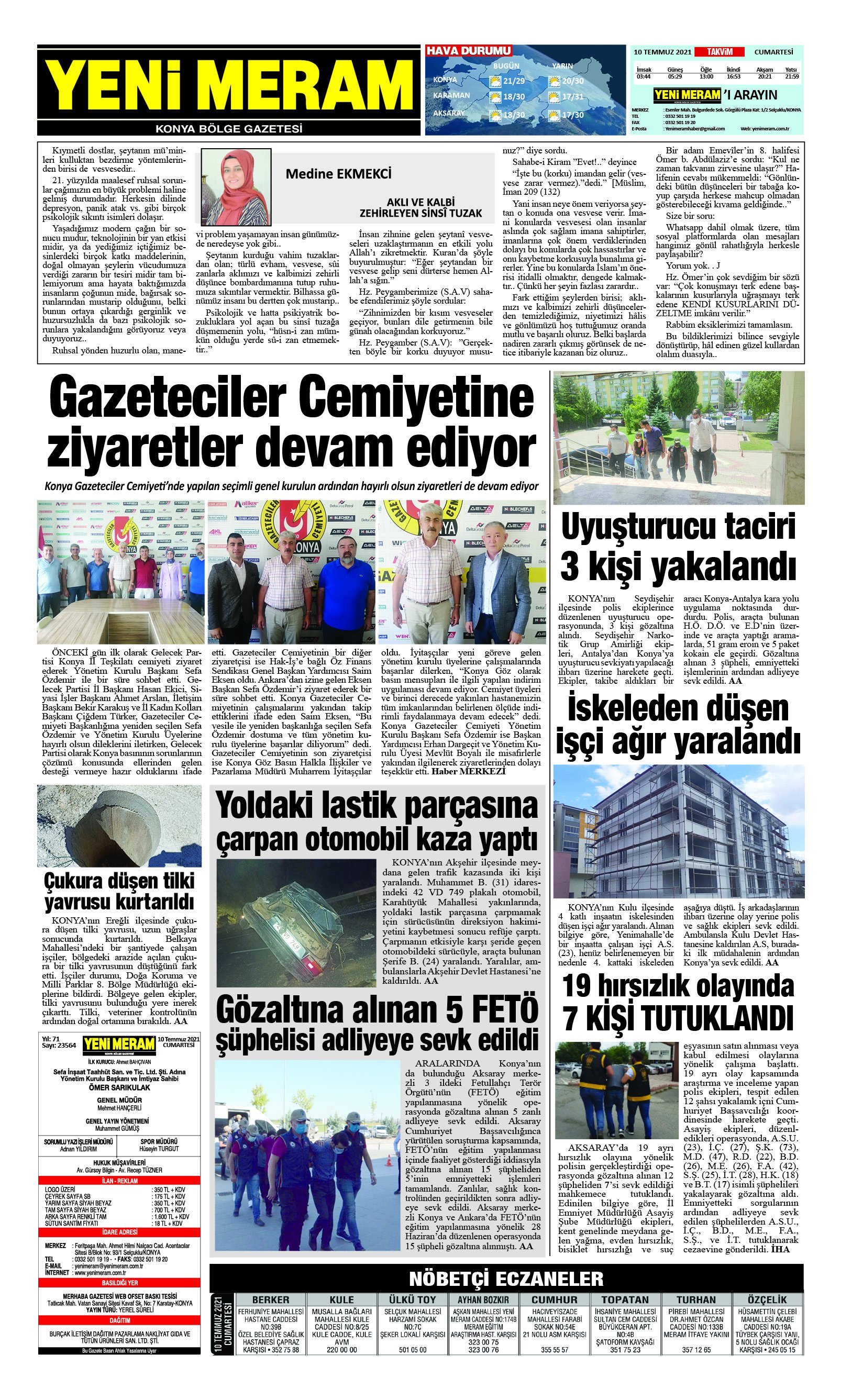 10 Temmuz 2021 Yeni Meram Gazetesi